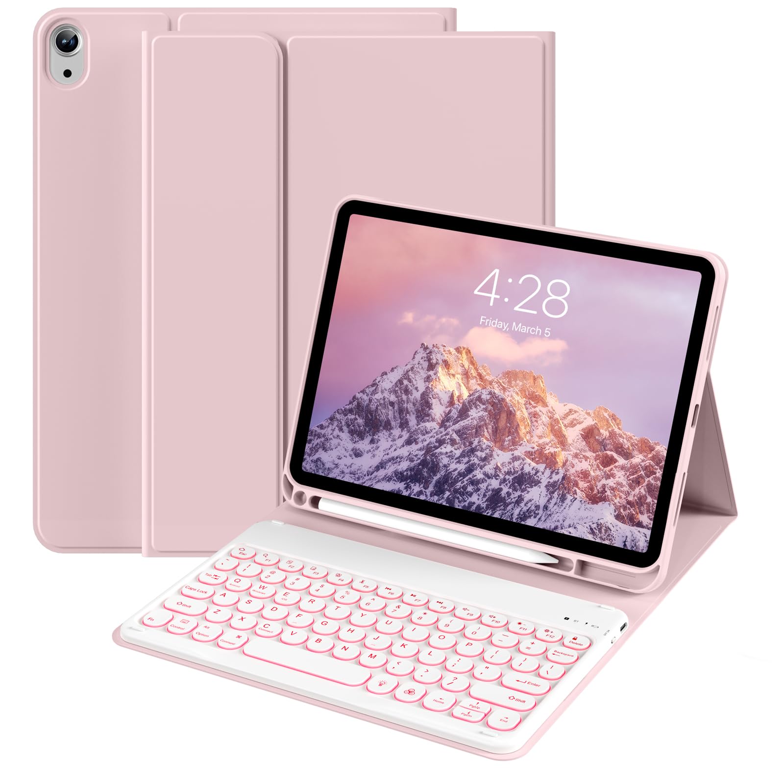 BQDIYOO for iPad 11th 10th Generation Case with Keyboard 2025 2022, 11 inch A16/10.9" 7 Color Backlit Wireless Detachable Keyboard Case with Pencil