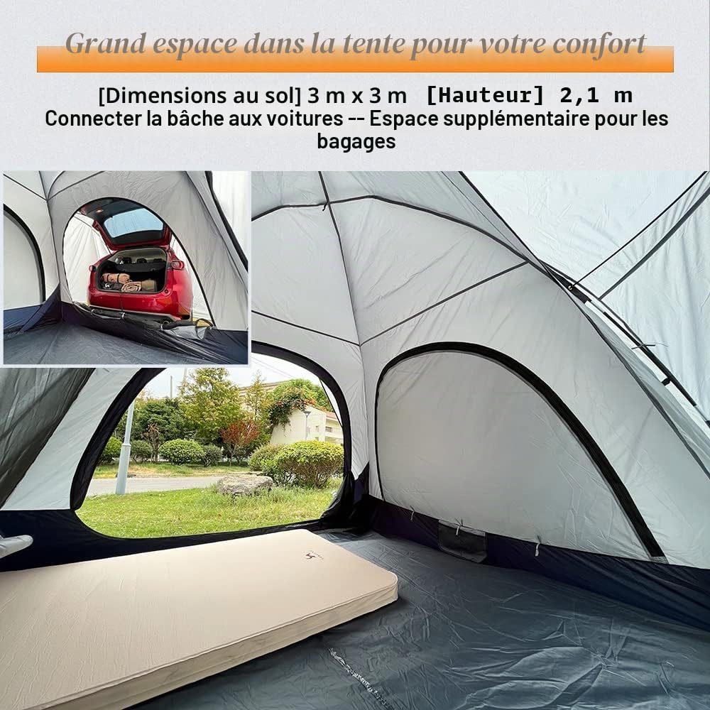 TOMOUNT Tente arrière étanche pour voiture, tente de camping, 3 x 3 x 2,1 m, pour 4 personnes, tente familiale pour trekking, camping, plein air, randonnée