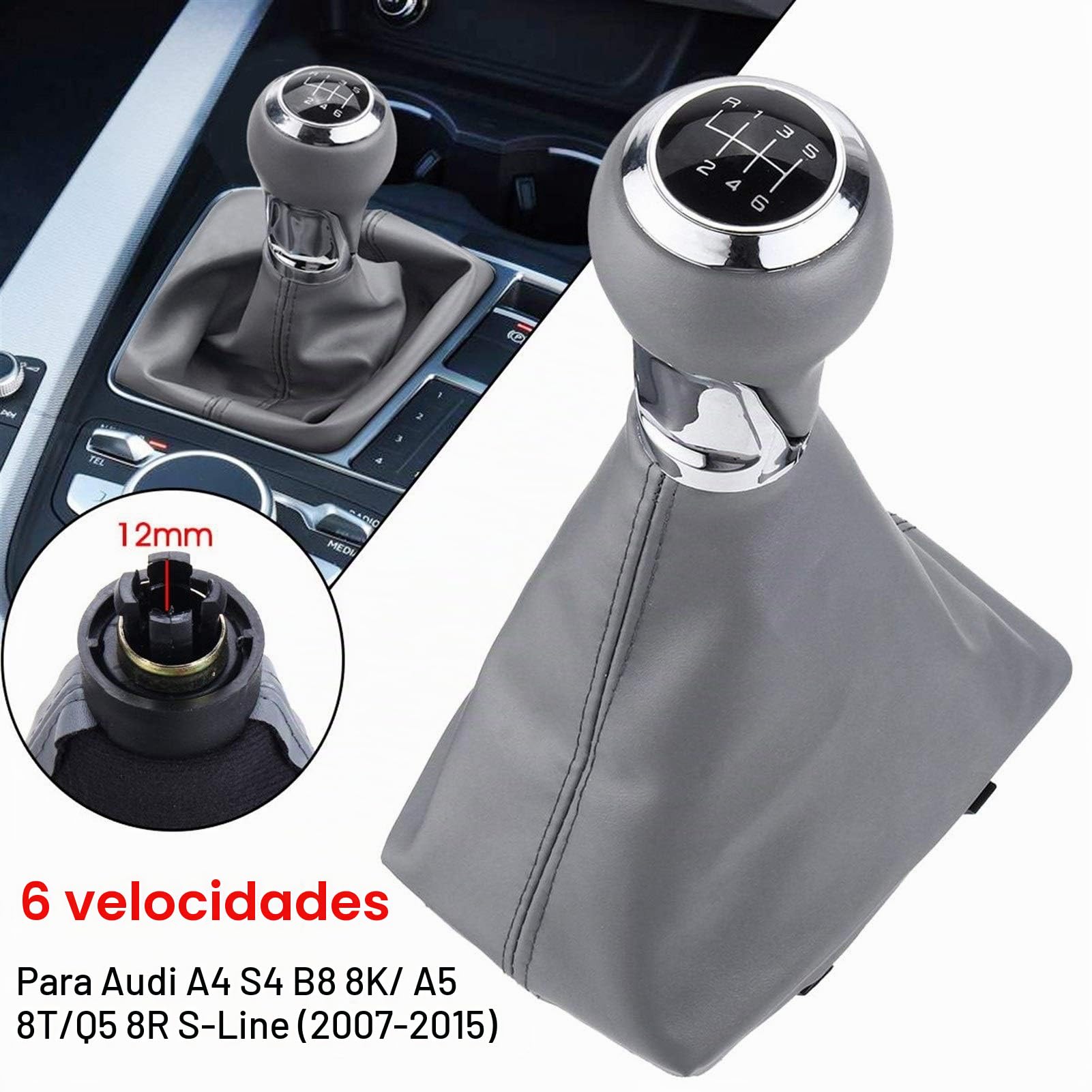 LZLWL Pomo de Palanca de Cambios de Acero Inoxidable Plateado para Audi A4 S4 B8 8K / A5 8T / Q5 8R S-Line 2007-2015 6 MT Coche de Velocidad de Cambio de Engranaje Perilla de Cuero de PU de Arranque