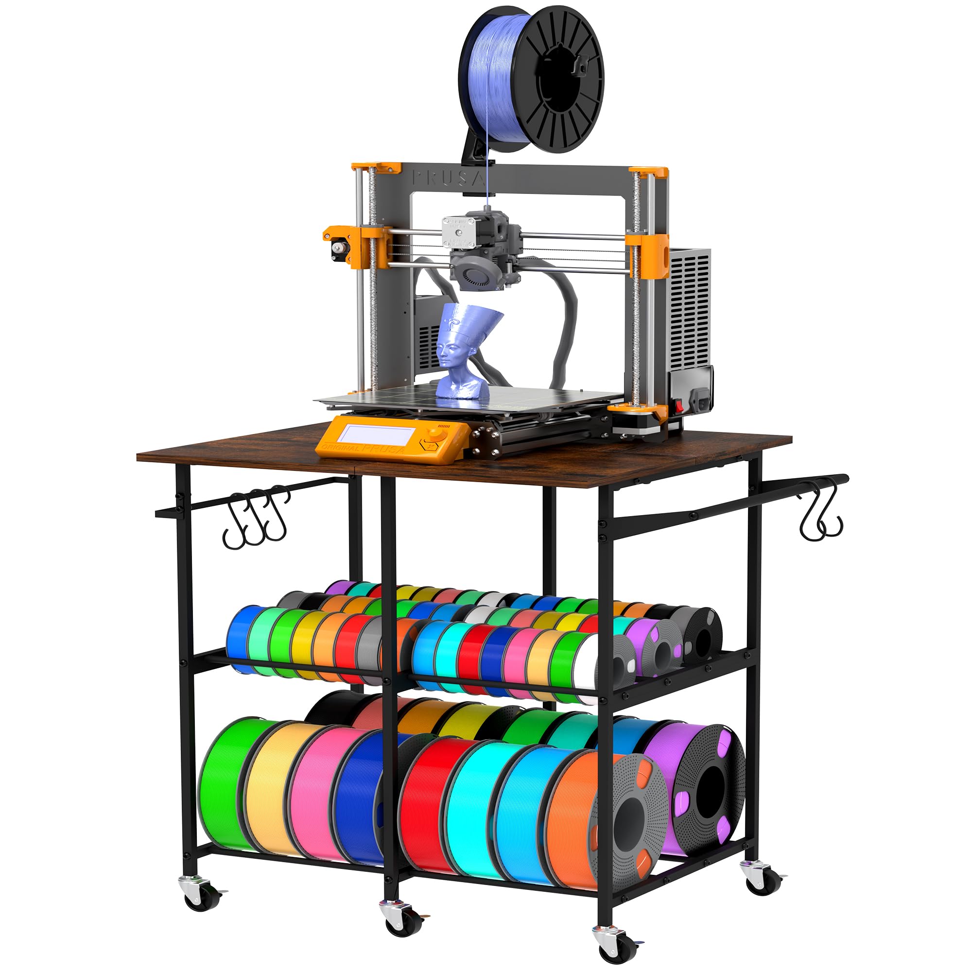 Supporto per stampante 3D con rack di stoccaggio per filamenti, carrello per stampante 3D su ruote, grande capacità 3D filamento rack di stoccaggio per PLA/ABS/TPU, officina studio ufficio