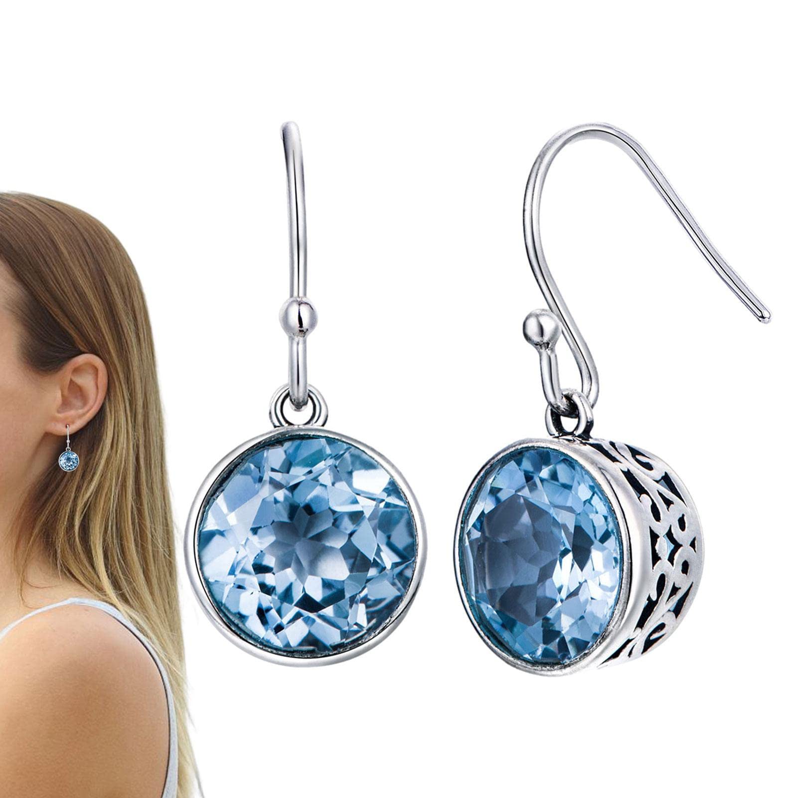 Aquamarine Dangle Earrings,Silver Birthstone Opal Dangle Earrings For Women - Silver Birthstone Earrings White Copper Plating Handmade Jewelry For Girls