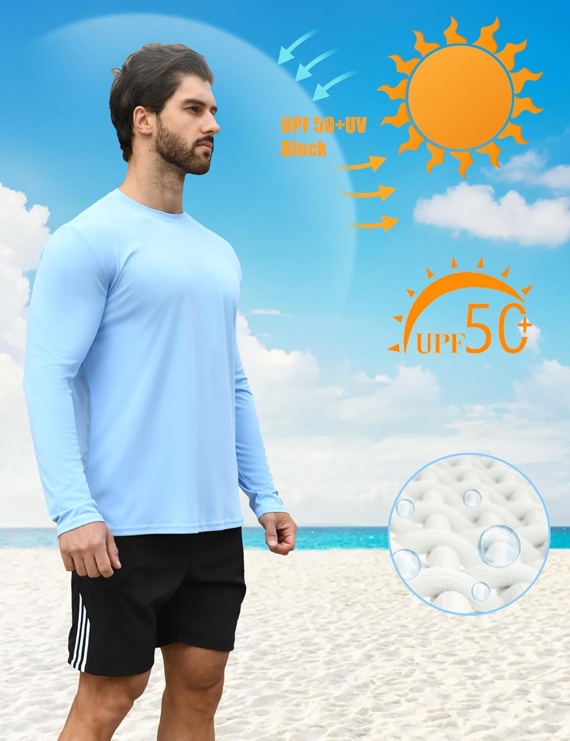 HOPLYNN 2 Pack Men's UPF 50+ Rash Guard Quick-Dry Long Sleeves Shirts, Swim Fishing Shirts UV Sun Protection Shirts for Men - Image 3