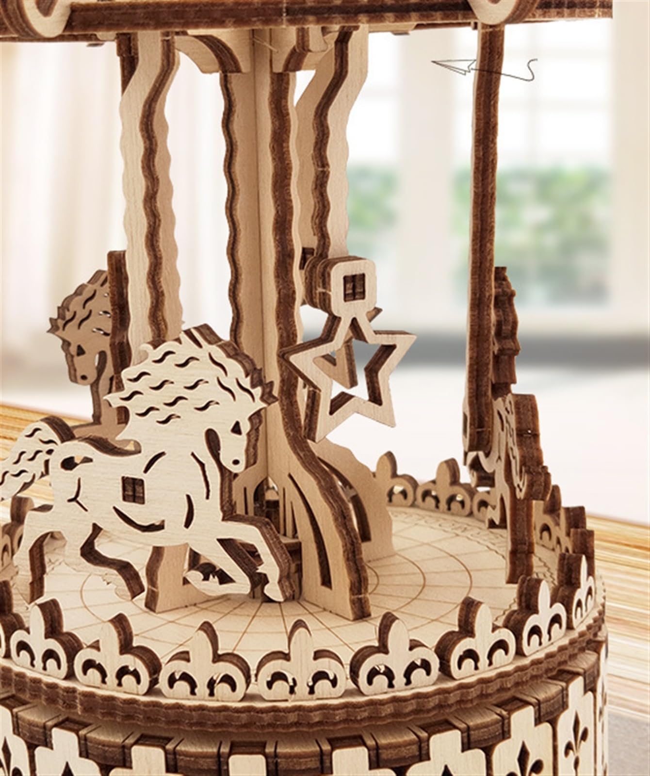 Carillon Musicale Carillon per Puzzle in Legno, Kit di Costruzione Modelli Fai-da-Te Meccanico A Giostra Ornamento da Tavolo