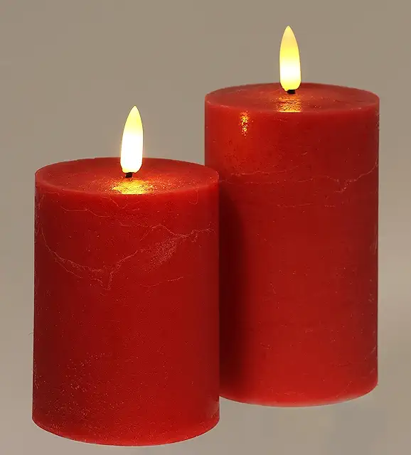 Real Wax LED Advent Candles Set of 2 with Timer, Flameless Flickering Warm White Lights