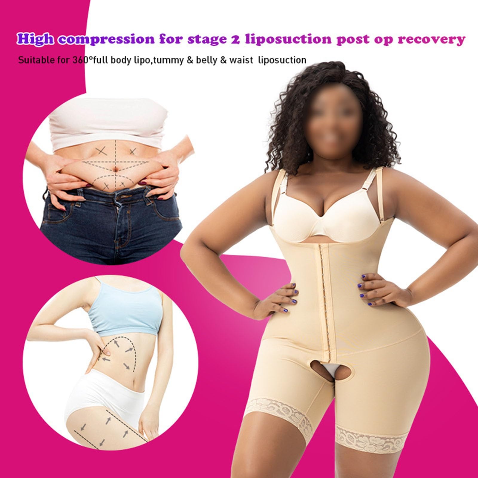Indumento Compressivo Post-operatorio Senza Reggiseno con Schiena Alta Faja Lipo BBL Fase 2 Waist Trainer Butt Lifter Thigh Slimmer Bodysuit