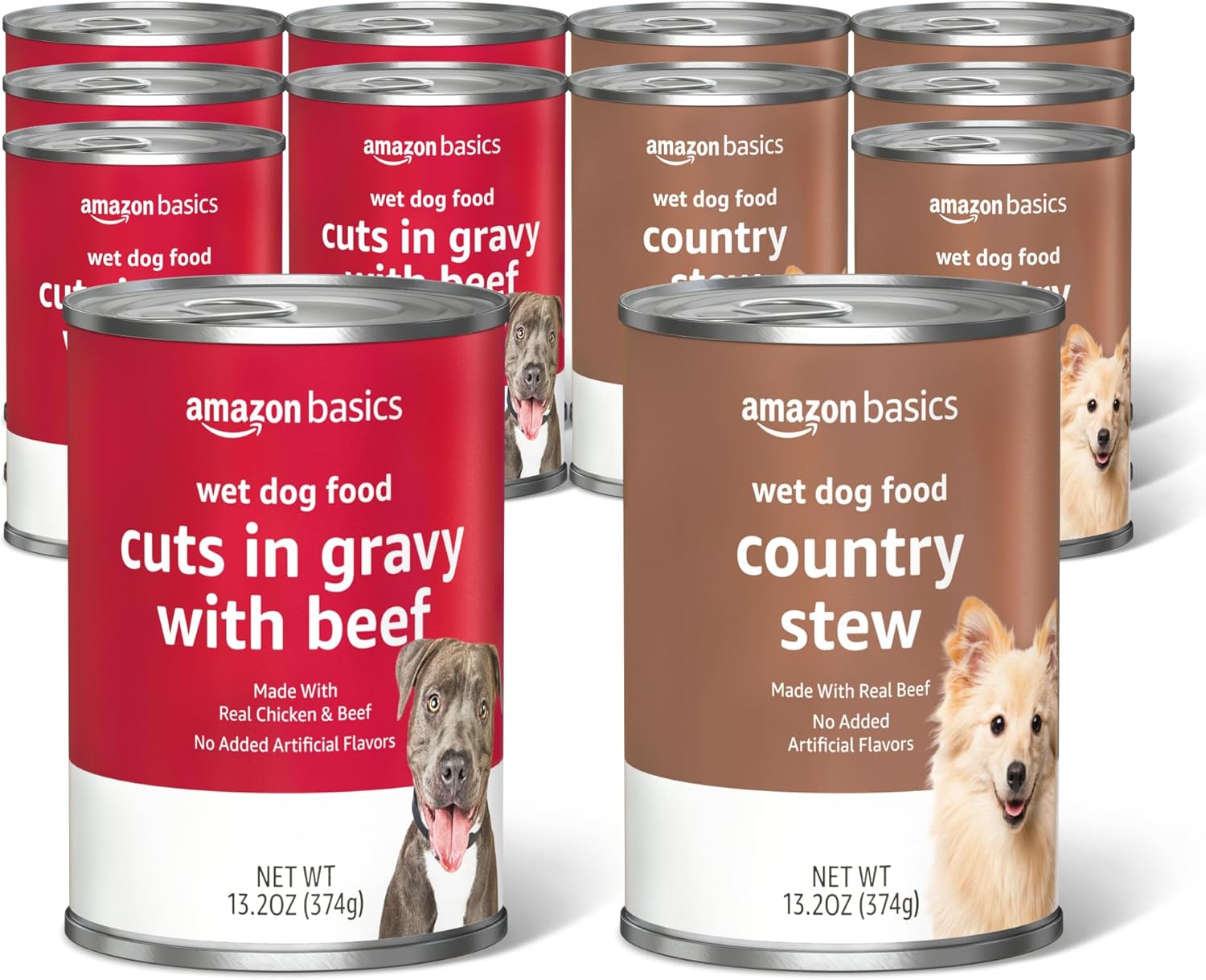 Amazon Basics Wet Dog Food Variety Pack, Country Stew Flavor and Cuts in Gravy with Beef, Made with Natural Ingredients, 13.2oz Cans (Pack of 12)