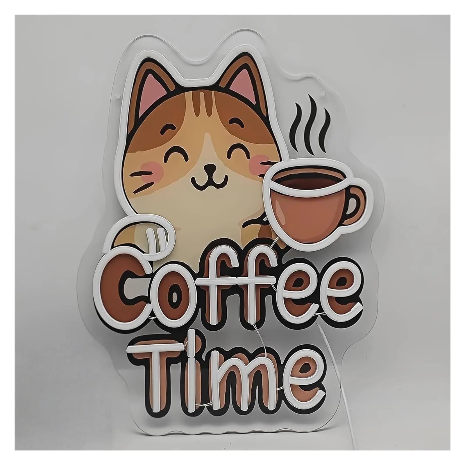 Wiszące neony artystyczne Neonowa Tablica Coffee Time Cat Neon Light Dekoracja Ścienna Do Kawiarni, Restauracji, Domu, Baru 36x32.5cm
