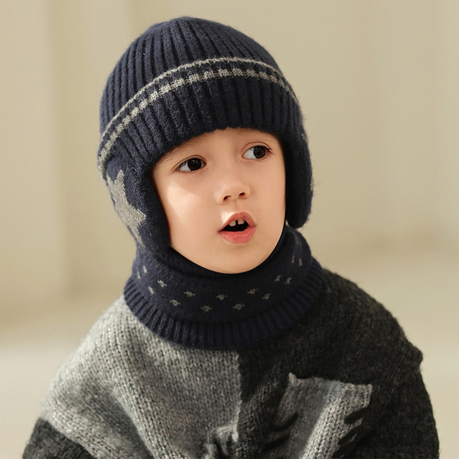3 Piezas 3 in 1 Conjunto de Gorro Bufanda y Guantes Niños, Niños Sombrero Caliente de Punto con Forro Polar, Calentador de Cuello, Invierno Cálidos Beanie para Niño y Niñas de 3 a 7 Años