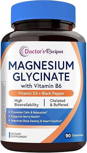 Doctor's Recipes Glicinato de magnesio 420 mg con vitamina B6 y D3 Absorción mejorada con pimienta negra Apoya la salud nerviosa, sueño
