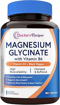 Doctors Recipes Magnesium Glycinate 420mg with Vitamin B6 & D3 | Enhanced Absorption with Black Pepper | Supports Nerve, Sleep & Heart Health | Non-GMO, 90 Vegan Capsules