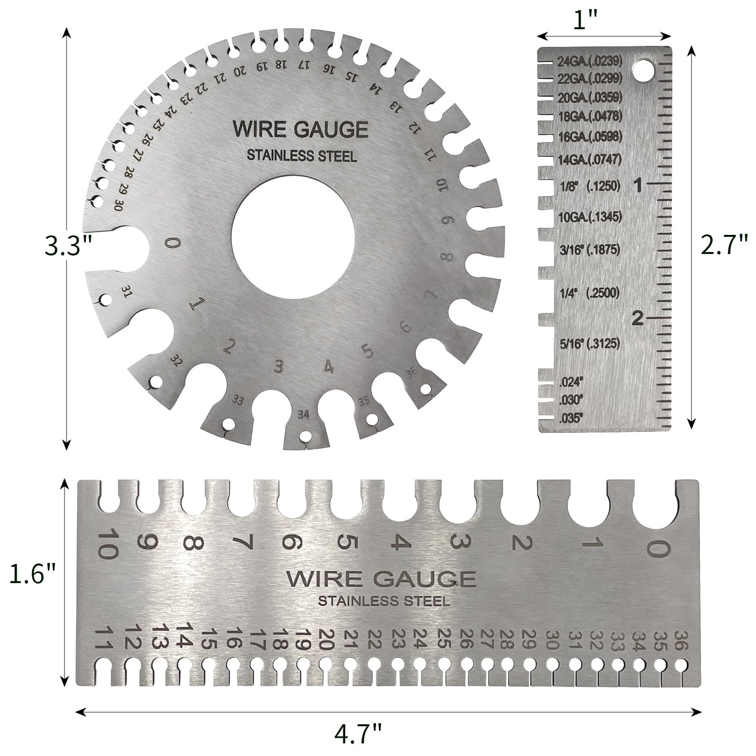 Stainless Steel Wire Gauges - Measure Thickness & Weld -3 Stainless Steel Wire Gauges - Measure Thickness & Weld -3