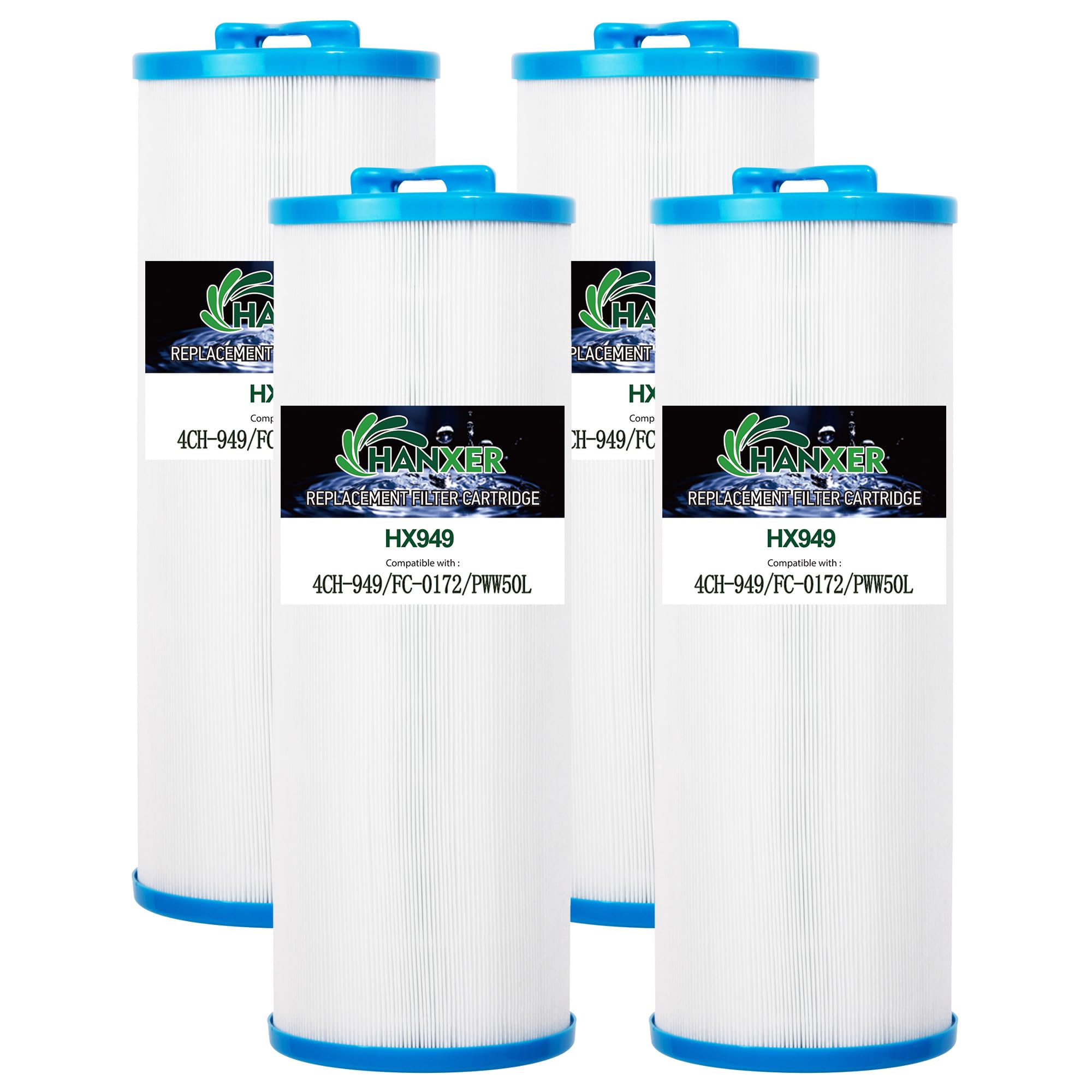 HANXER Spa Filter Cartridge Replaces for Unicel 4CH-949, Filbur FC-0172, FC0172, PWW50L, 817-4050, AK-90091, 200702, SD-01143, Rising Dragon 50, Darlly 40508, 50 sq.ft. Hot Tub Filter, 4 Pack