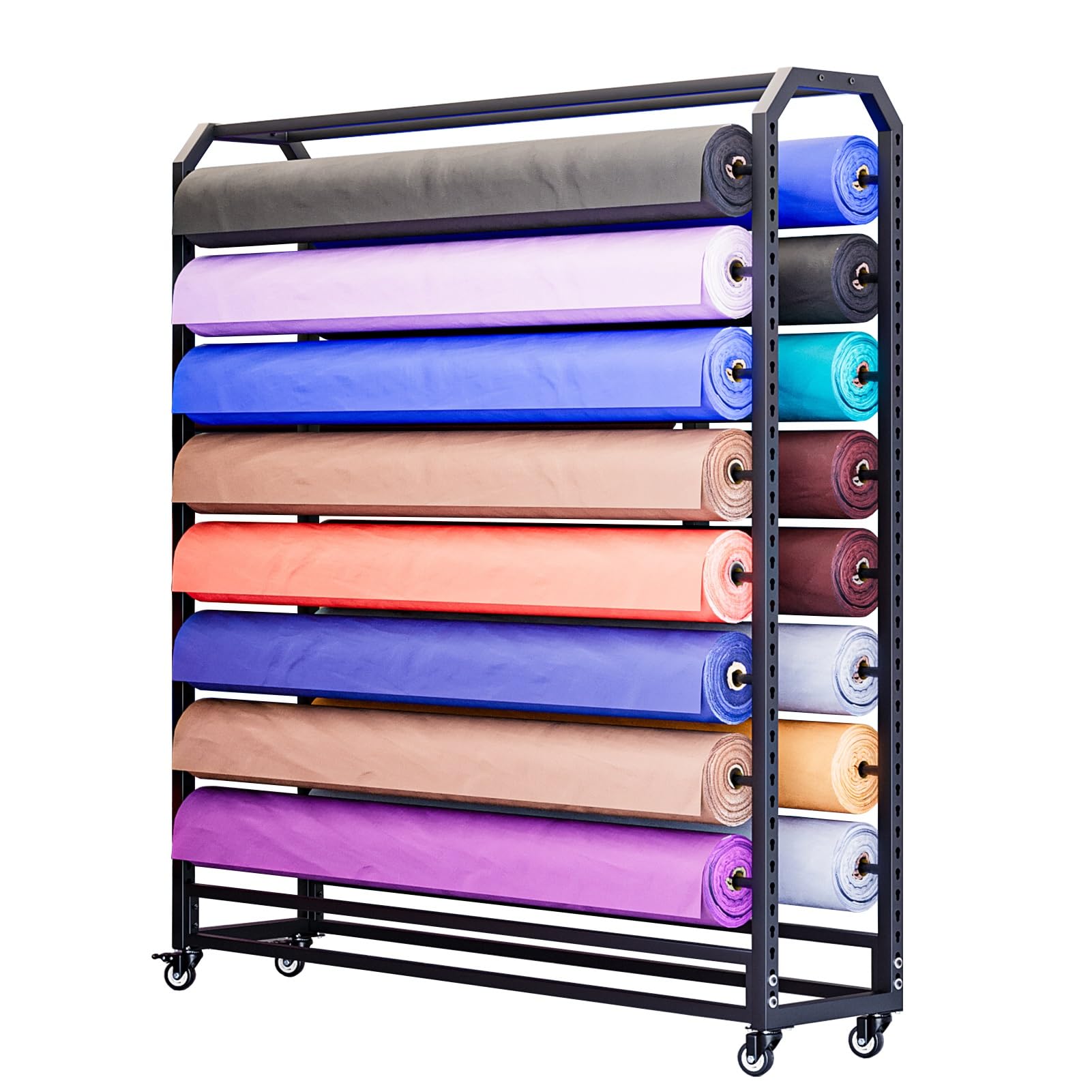 Scaffale regolabile in metallo con ruote, organizer mobile per pellicole per auto, pellicole per finestre, tovaglie e carta da parati, 14 aste, lunghezza 160 cm