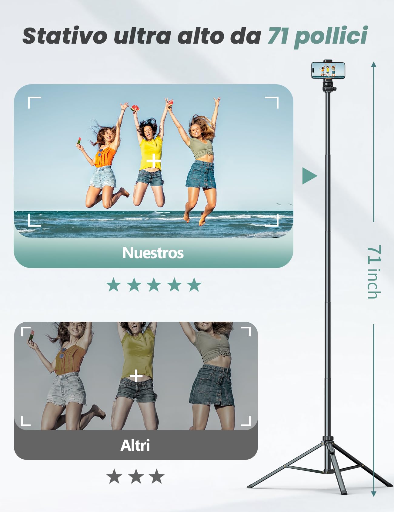 180cm Treppiede per Cellulare, Bastone Selfie Treppiede con Telecomando e Supporto con Telecomando Wireless, Estensibile Treppiedi Compatibile con Smartphones.