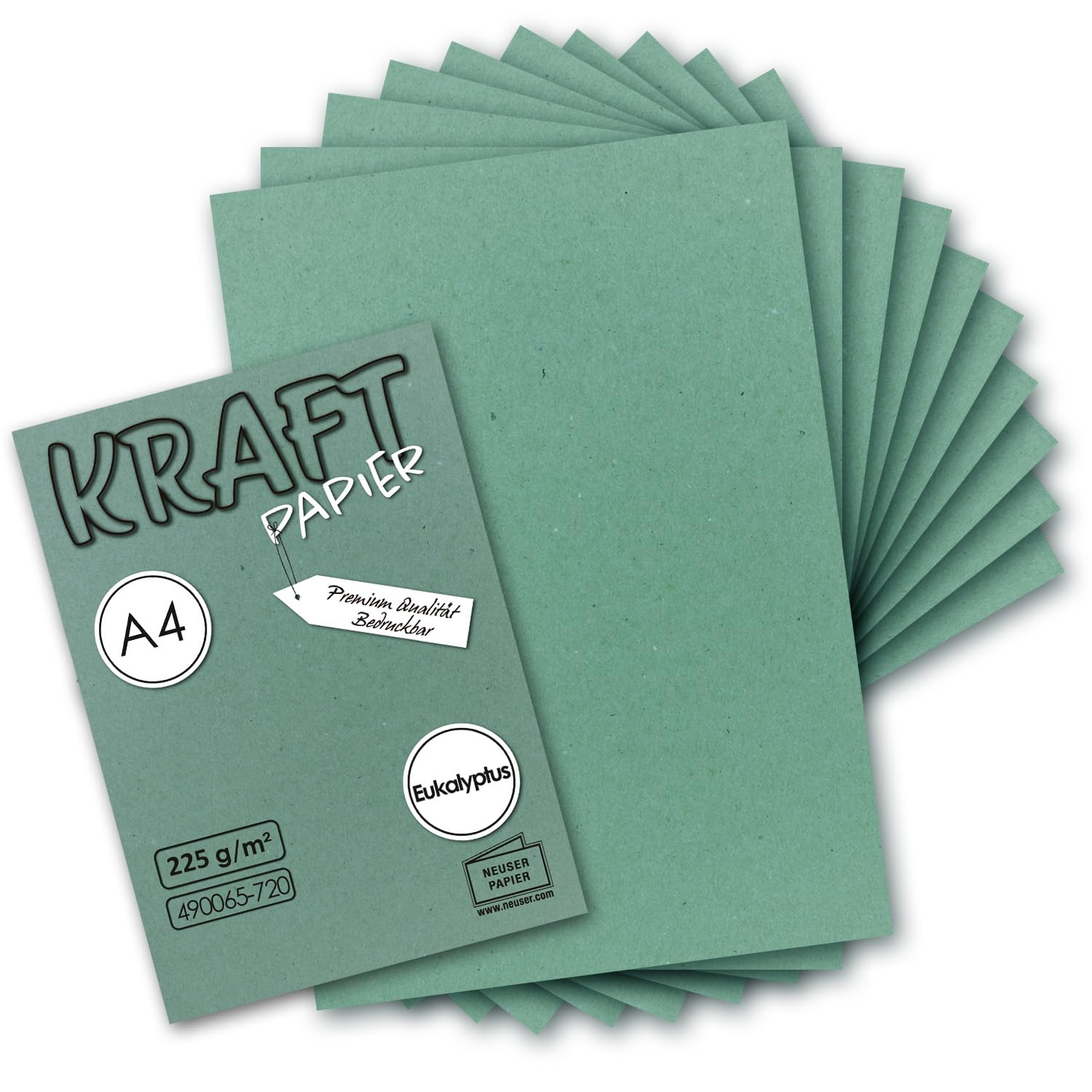 Neuser Papier Eucalyptus Green 50X Vintage Kraft Paper In - Din A4 21 X 29.7 Cm - 210 X 297 Mm - 240 G/M² Natural Recycled Paper, Ecological Craft Cardboard Umwelt By Gustav Neuser
