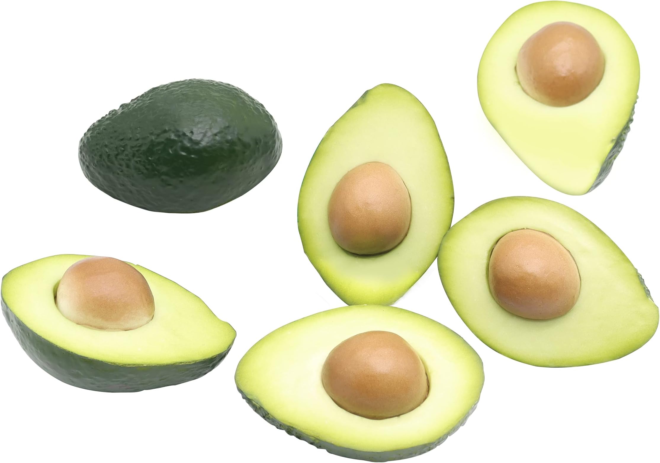 Hiawbon 6 Pcs Simulated Fruit Models Fake Artificial Fruit Avocado Figurines Lifelike Plastic Avocado Prop Decor for Home Party Festival Window Shopping Mall Display (Half Avocado)