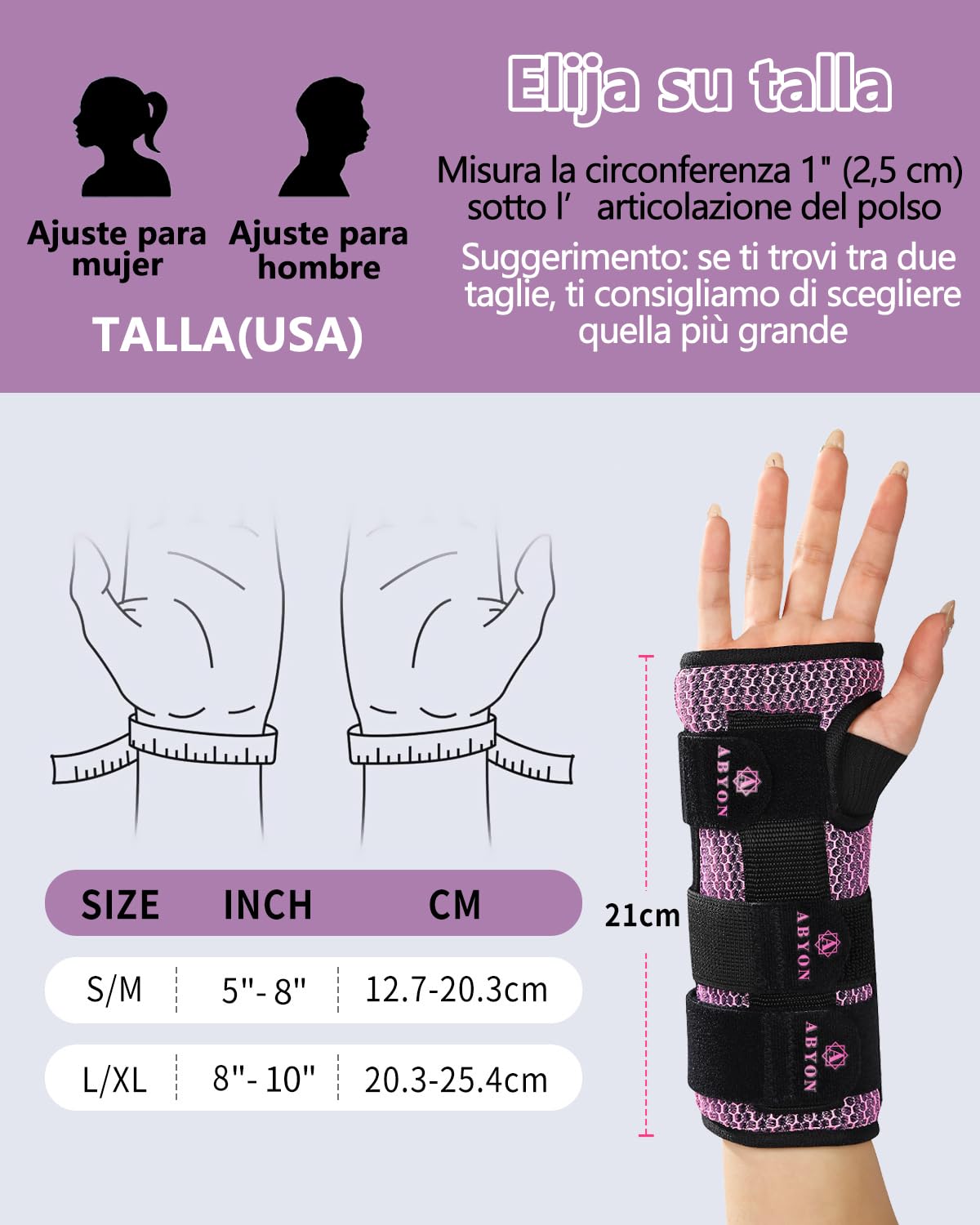 ABYON férula de muñeca para túnel carpiano – Soporte nocturno para alivio del dolor, tendinitis, artritis y esguinces. Ligera, transpirable y acolchada, apta para hombres y mujeres