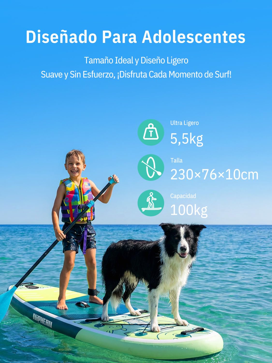 Niphean (Extra Grande) Tabla Paddle Surf Hinchable para 2+1 Personas/Familia, Paddle Surf con (Apto para Principiantes) Aleta Equilibrada, Funda Waterproof, Sup Board para Adultos, Regalo
