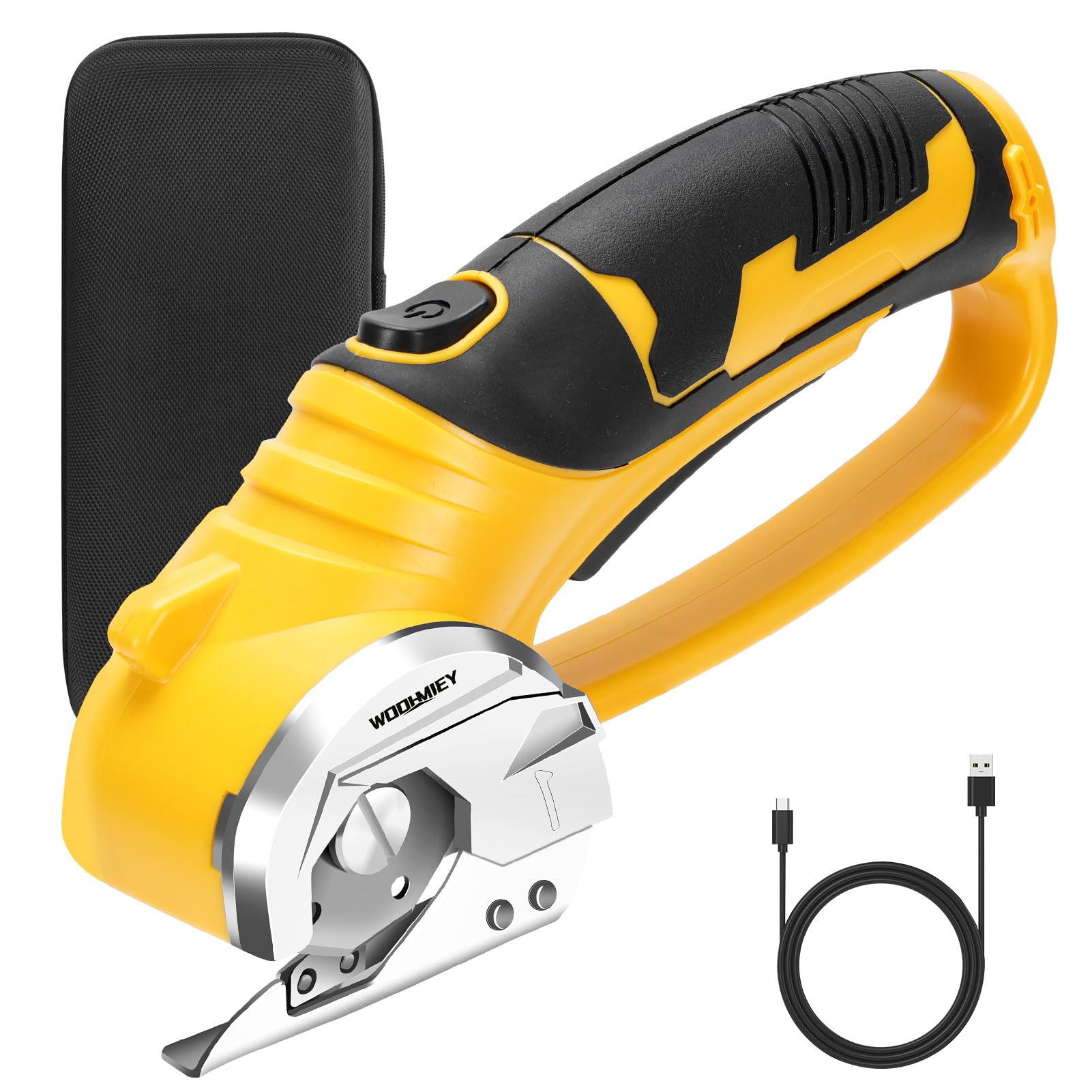 Tijeras Eléctricas Recargables 220RPM, Cortador Eléctrico de Cartón, Cizalla Eléctrica Portátil con Luz LED y Seguridad, para Costura, DIY y Reciclaje de Cartón (Amarillo)