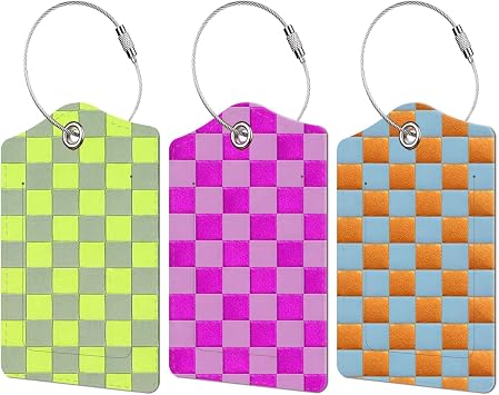 3 Pcs Luggage Tag for Suitcase, Travel Cruise Leather Bag Tags Identifiers Privacy Cover ID Label with Durable Steel Loop for Women Men Kids Girls Travel Square