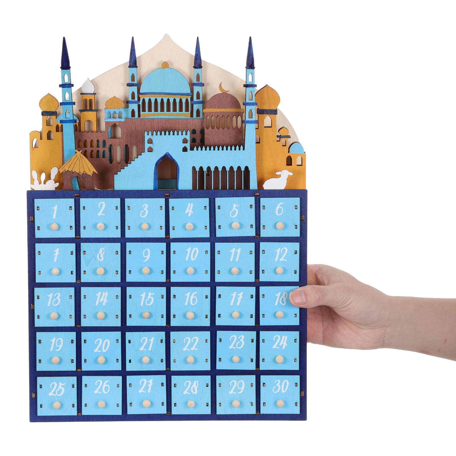 Alipis Calendario Conto alla Rovescia Ramadan in Legno con Luci LED, Decorazione da Tavolo Eid Mubarak, Ornamento Compatto per Feste Religiose e Riunioni Famigliari