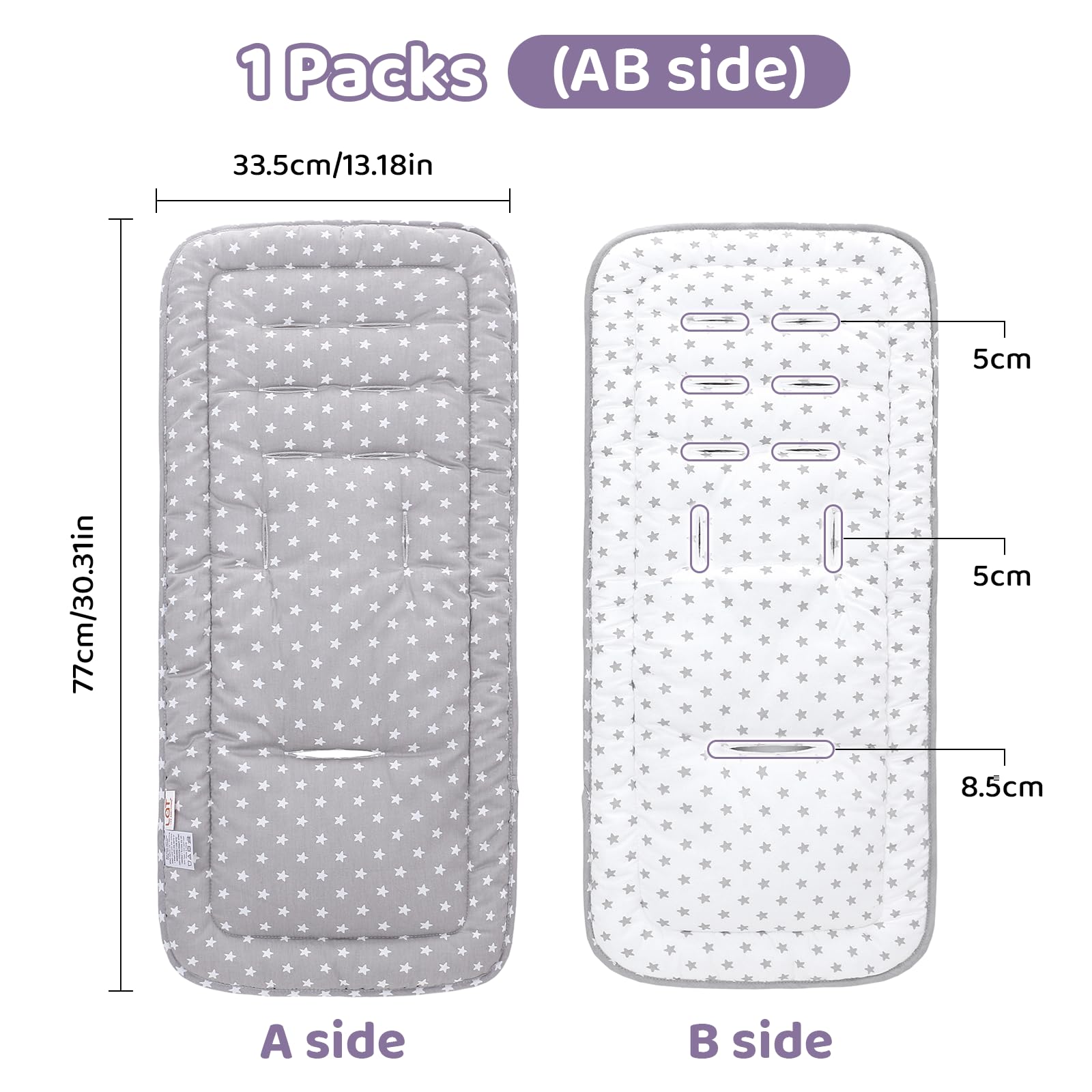 LAT Universal Pram Liner, Baby Pushchair Seat Liners, Cotton Double-Sided Use Baby Stroller Cushion Pad - Image 2