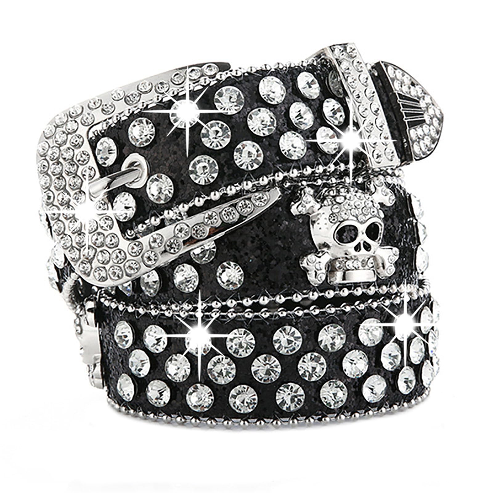 MICFENY Sparkling Rhinestones Waistband Punk Design Belt Unisex Fashion Accessory PU Leather Sash Comforable