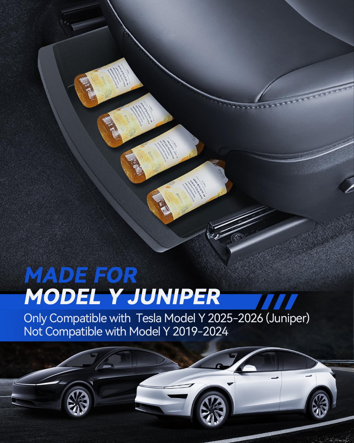 2 PCS Organisateur de Siège pour Tesla Model Y 2025, Boîte de Rangement sous le Siège Avant, Compartiment Caché, Accessoires pour Tesla Model Y 2025 Juniper (TPE)