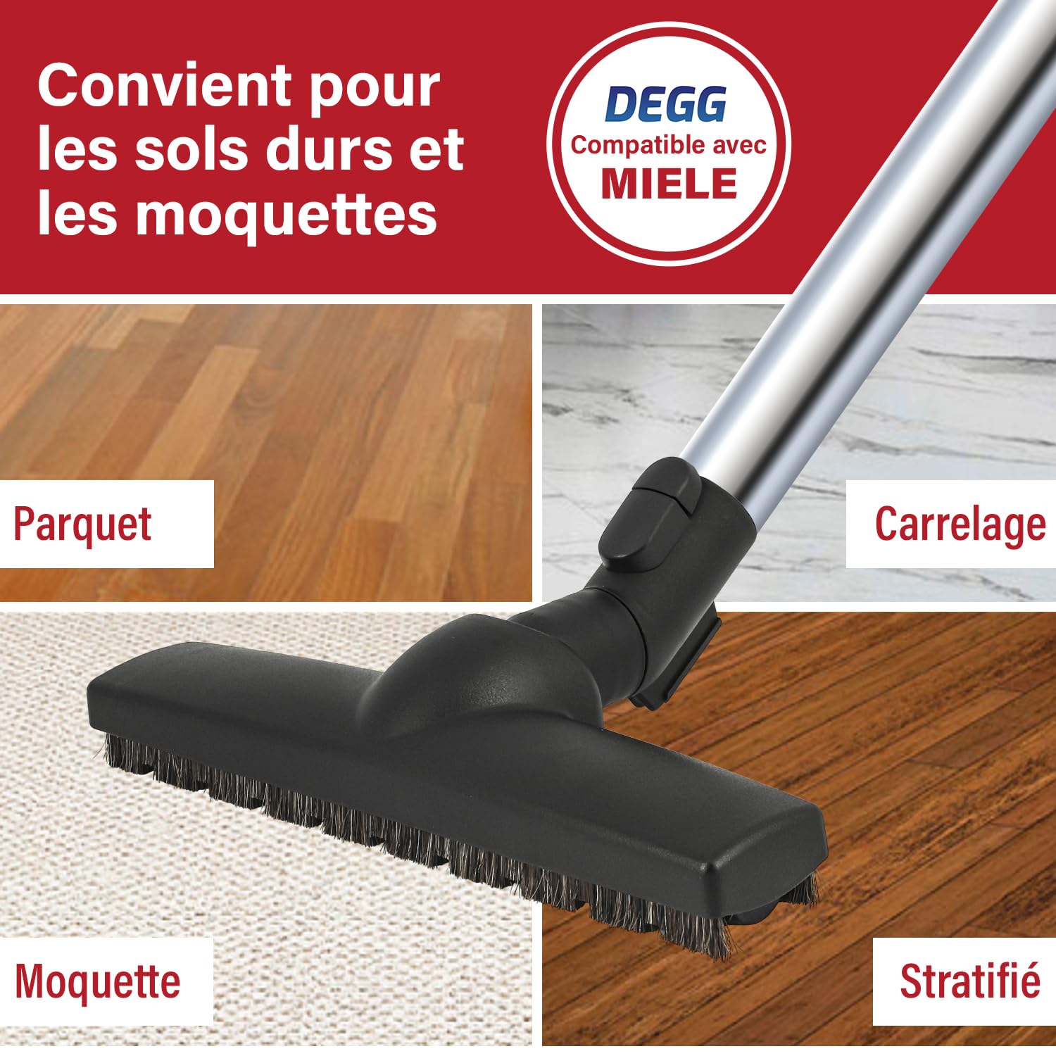 DEGG® Brosse Parquet pour Aspirateur, Compatible avec Miele, 35 mm | Brosse d'aspirateur Miele avec système de clic, Haute Qualité
