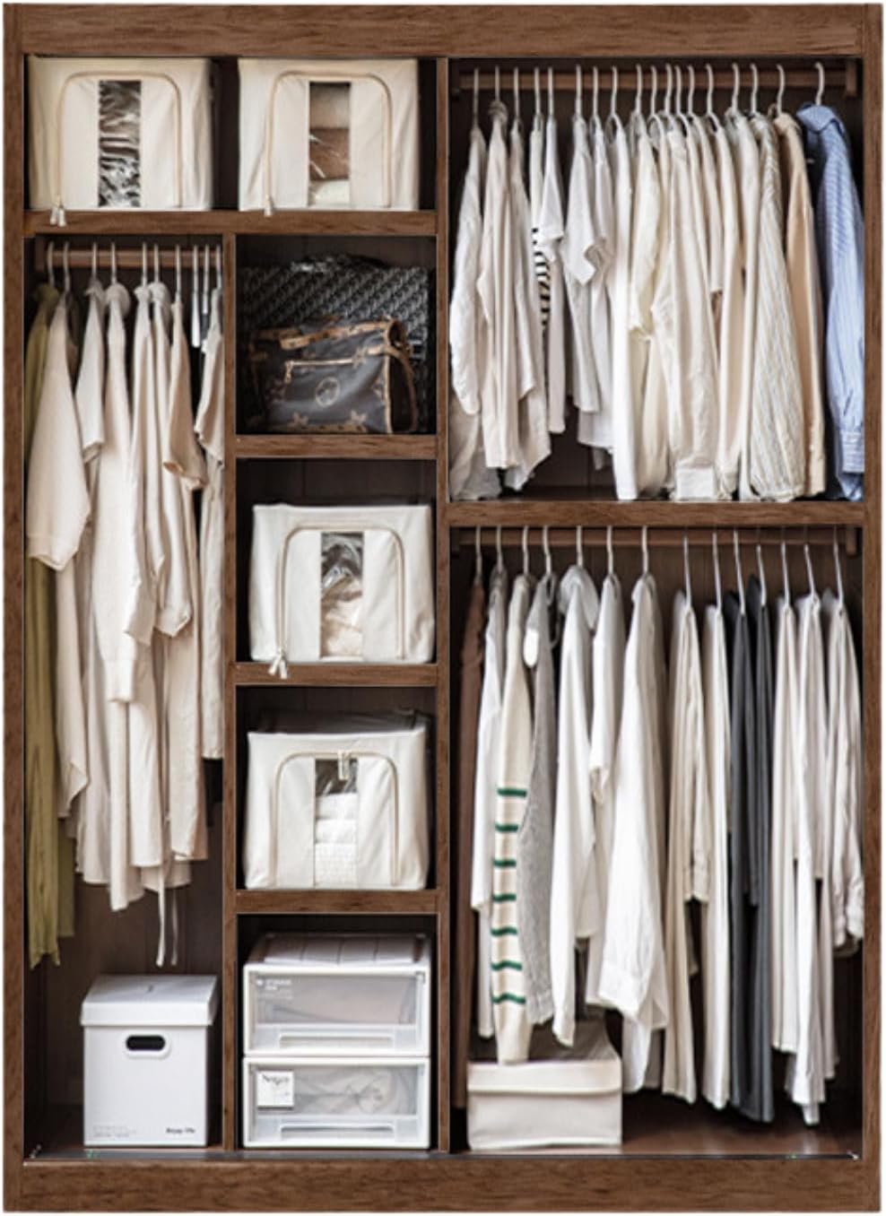 GVAwood Golden Sandalwood Solid Wood Wardrobe. 70.9x24.4x86.6 inch / 180x62x220 cm/Walnut Color/high Wardrobe (Folding + Hanging)