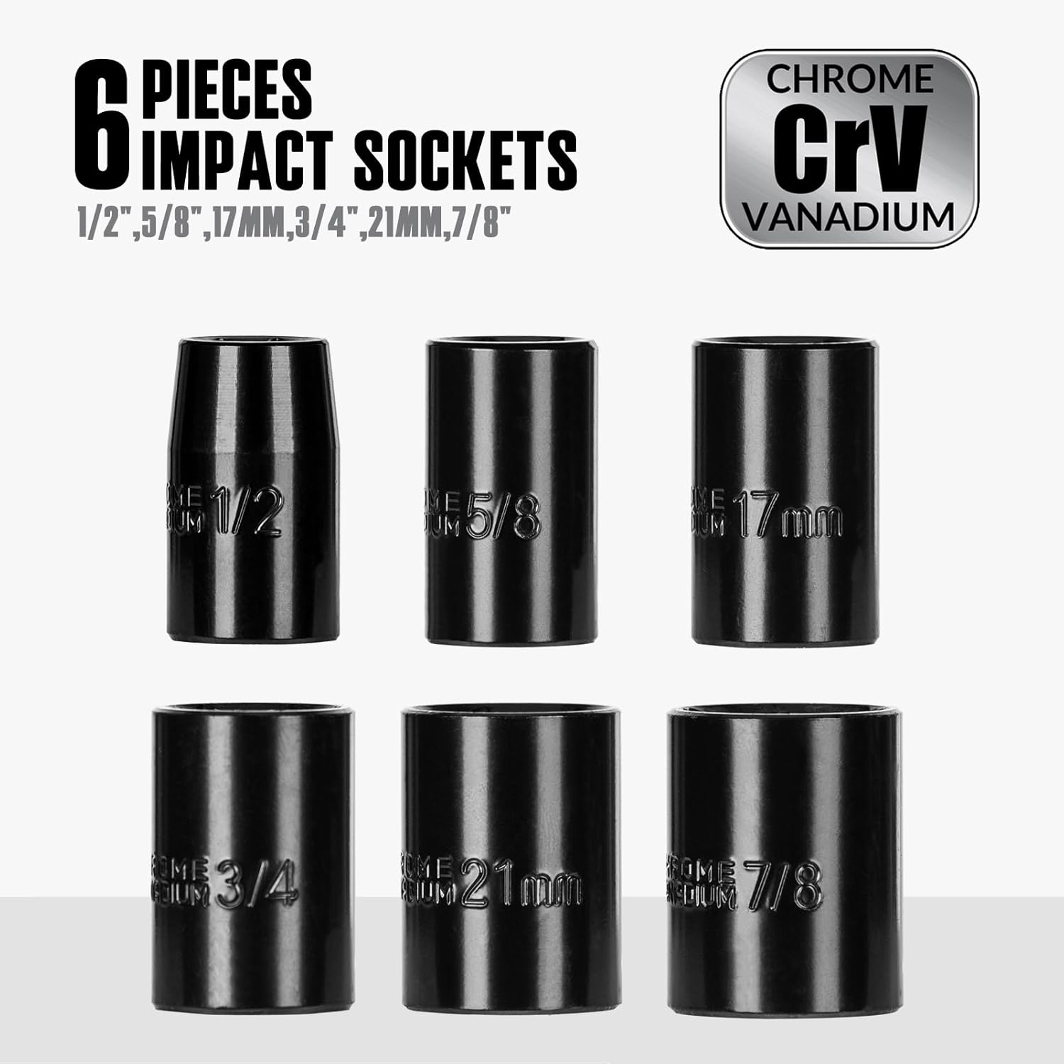 Set of 6 Chrome Vanadium Impact Sockets