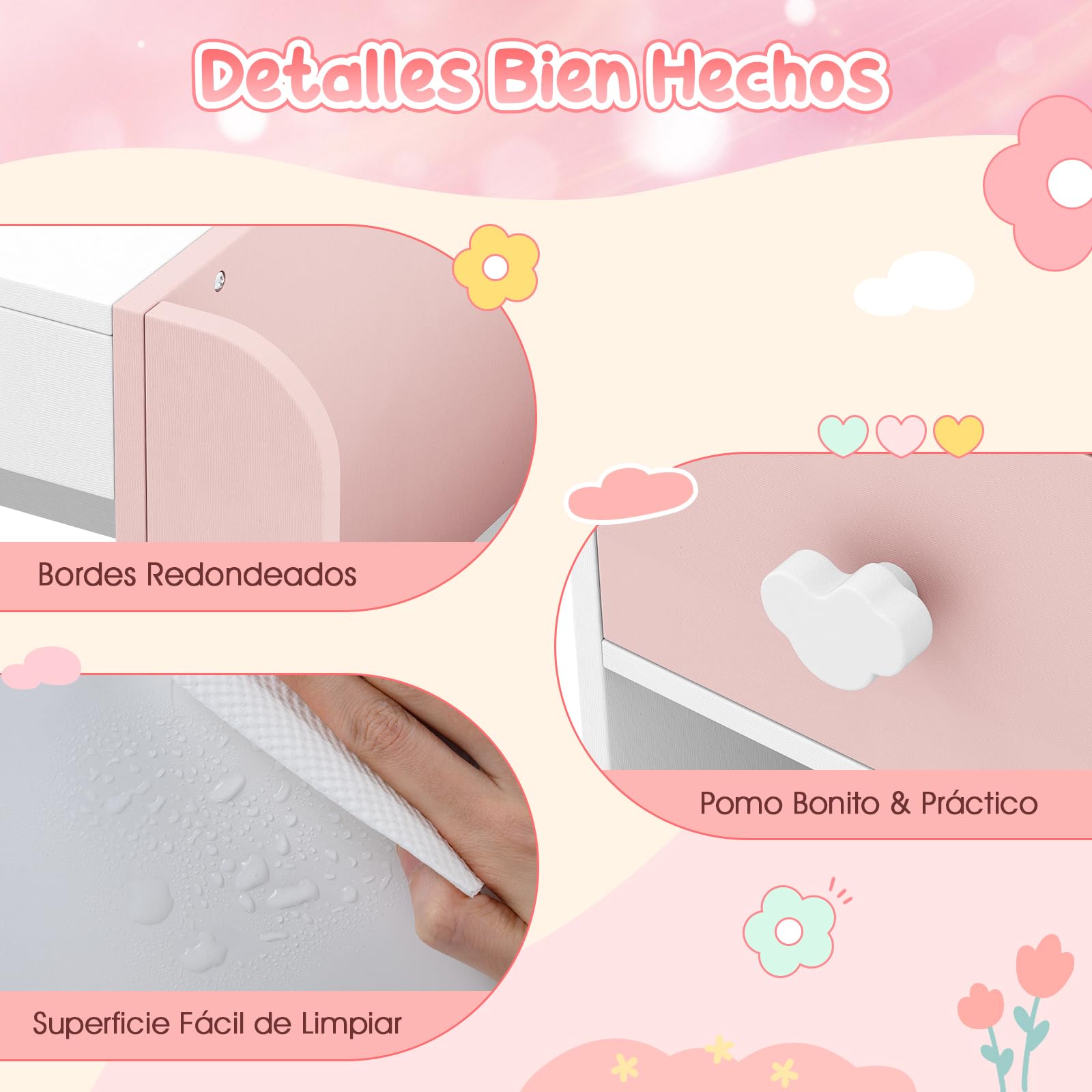 COSTWAY Tocador de Maquillaje Niña, Tocador Niña con Silla Ergonómica, Espejo Iluminado, Estantería de 2 Niveles y Cajón de Almacenamiento, Juego de Mesa de Maquillaje para Niños de 3+ Años (Blanco)