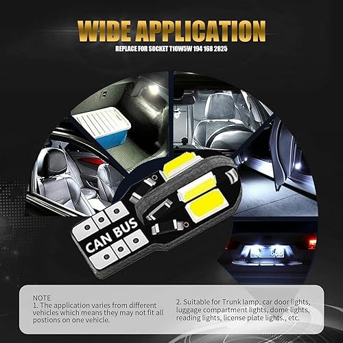 Miniatura 3 de 10 luces LED T10-8SMD para automóvil, luz indicadora de ancho de 12 V, 360 grados, luz de cuña súper brillante, 6500 K sin errores, luz de
