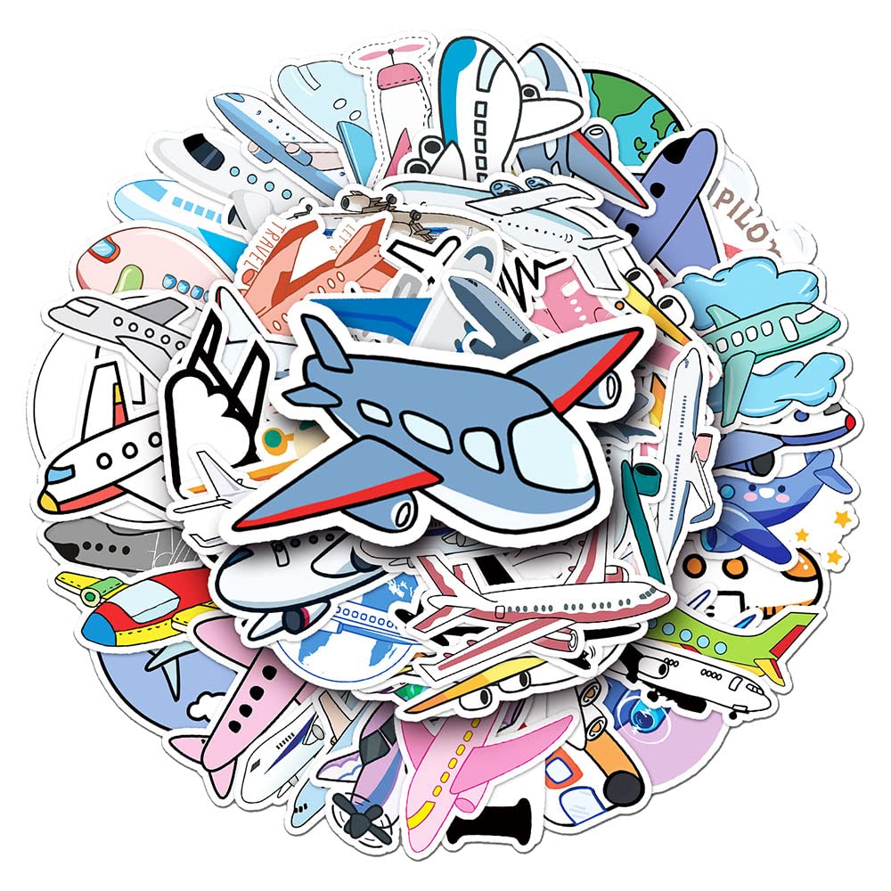 Cartoon Airplane Vinyl Stickers, 50 PCS Waterproof Cartoon Aircraft Decals for Laptops, Scrapbooking, Notebooks, Water Bottles, Suitcases, Phones &
