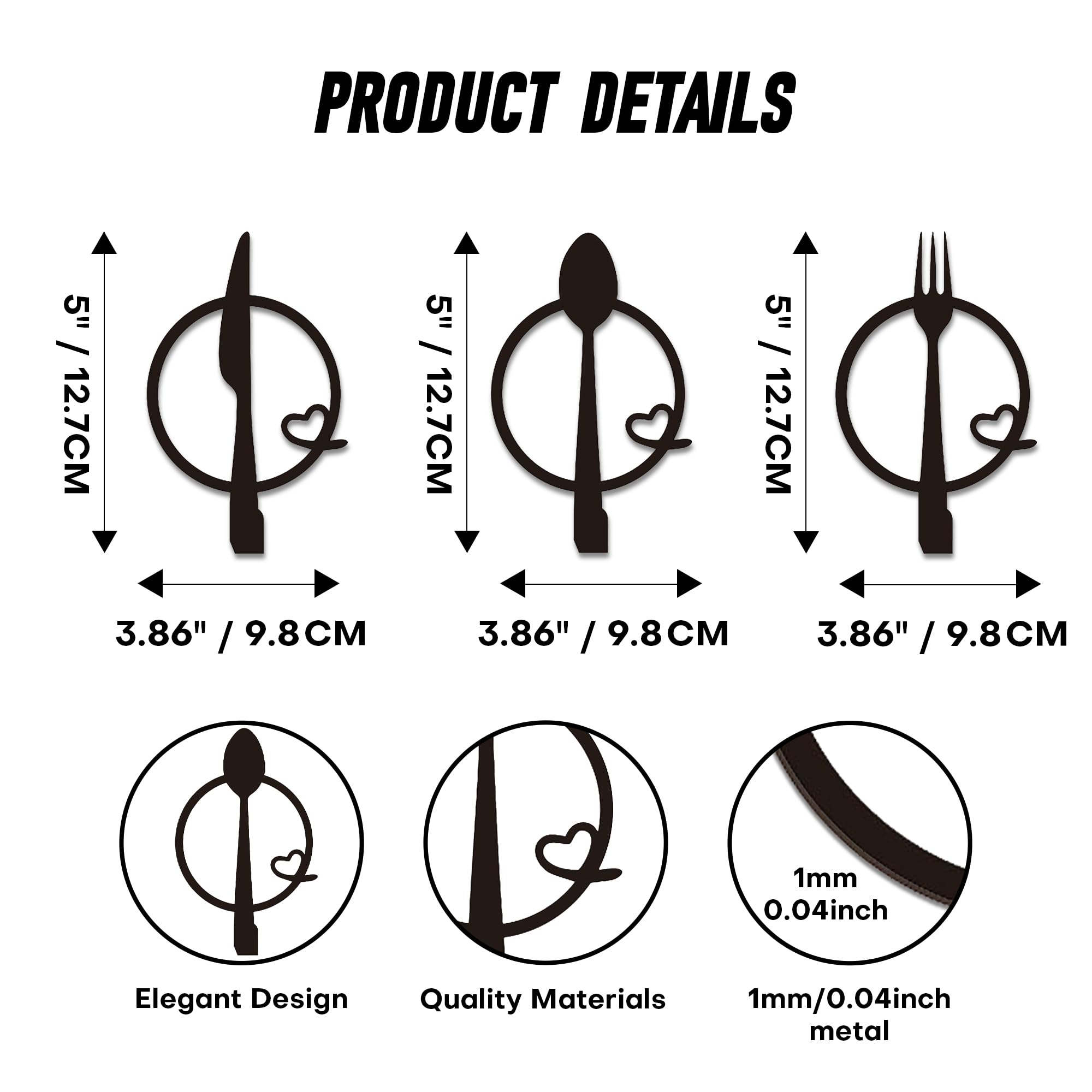 Xedatric Three-Piece Knife, Fork and Spoon Kitchen Hook - Metal Wall Hanging, Modern Kitchen Artwork, Practical Hook for Home, Gift for Women/Mom