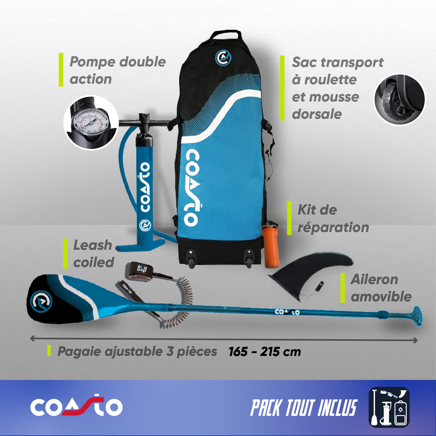 Coasto Amerigo Tabla Sup, Adultos Unisex, Azul/Blanco/Verde, 10'4"