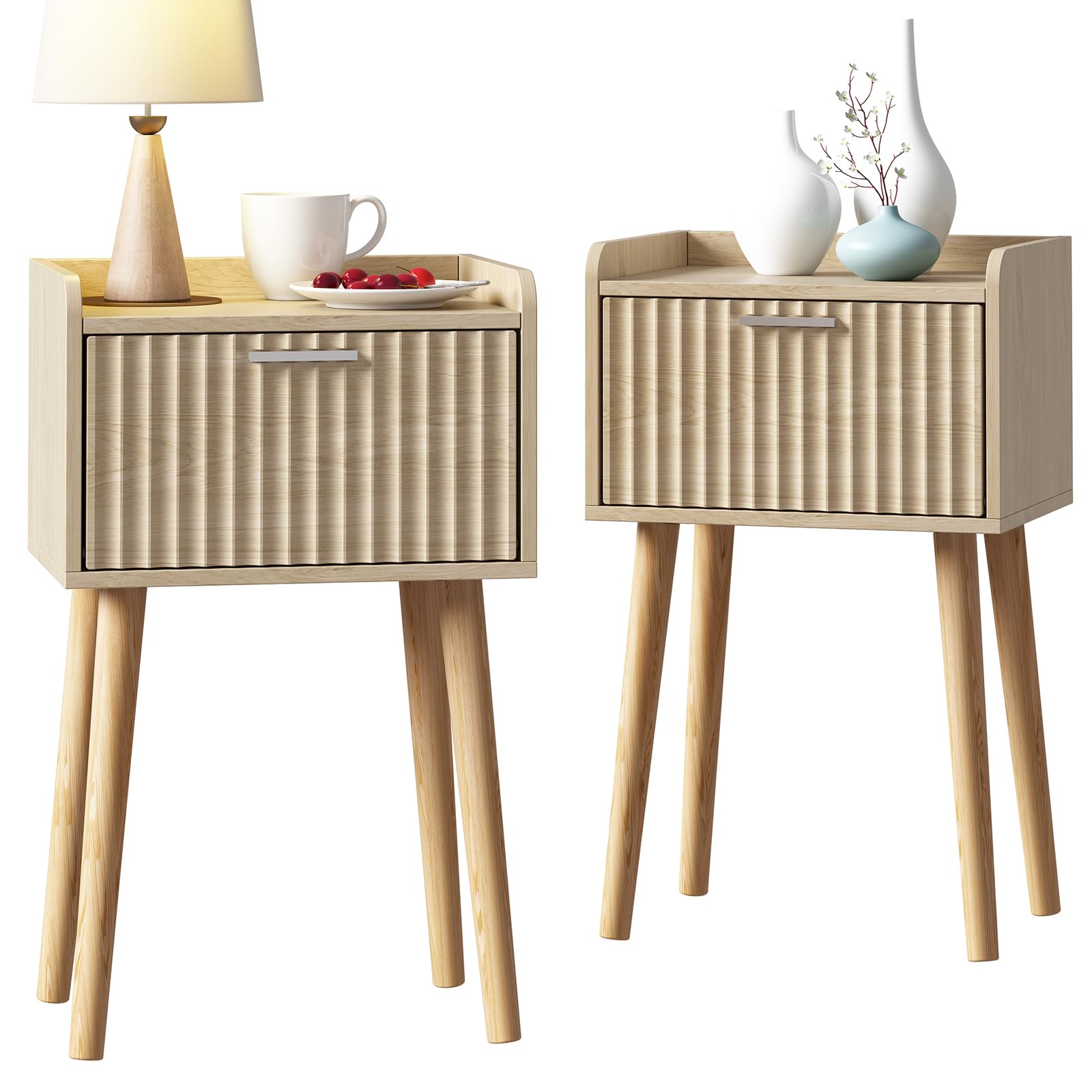 Photo 1 of LAATOOREE Nightstand Set of 2, Fluted Door