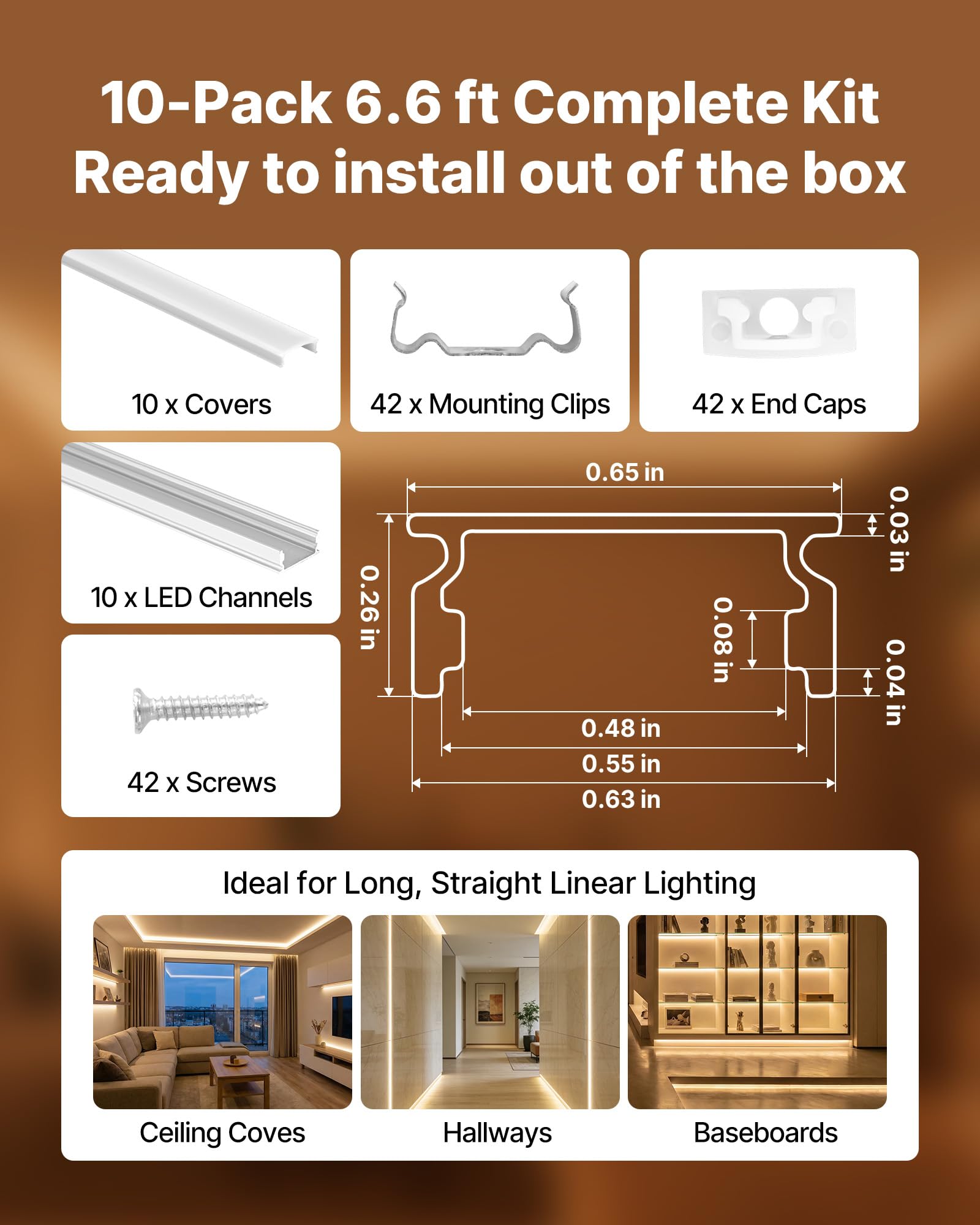 VEVOR Set di Profili per Strisce LED in Alluminio 10 pezzi Lunghezza 2 m, Profili a Forma di U per Strisce LED, Illuminazione Sottopensile Striscia Luci da Cucina, Canali Protezione Luci 2 m