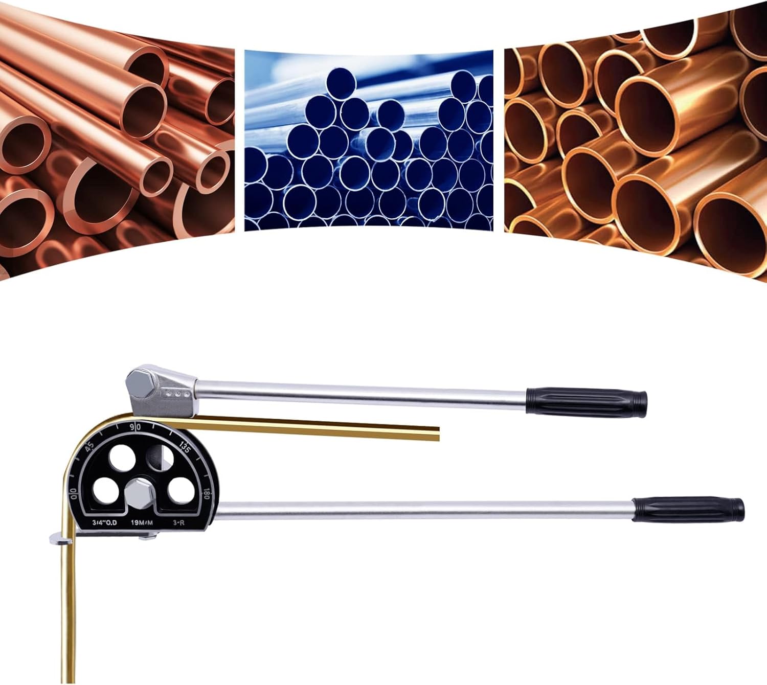 Copper Tubing Bender for Copper Pipes with a Wall Thickness of 1.2mm,180 Degree Pipe Bending Tool, for Hoses, Copper Pipes, Aluminum Pipes, and Mild Steel Pipes, Aluminum and 45# Steel - Silver, Black