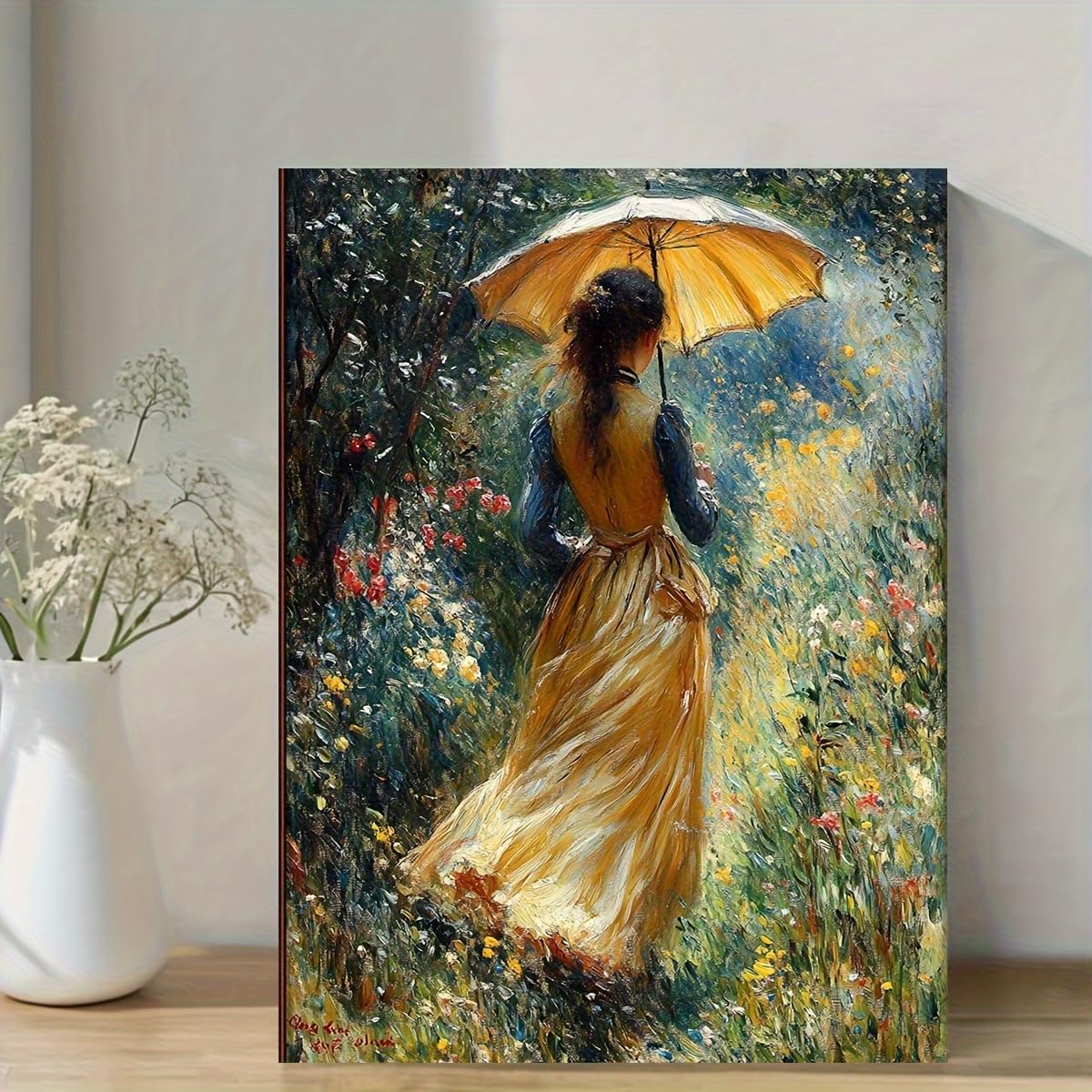 LSYALUCK Vintage Impressionist Canvas Wall Art by Auguste Le Cof, Titled Lady in the Garden Holding an Umbrella For Living Room Decor(90x140cm(35x55in)/InnerFrame)