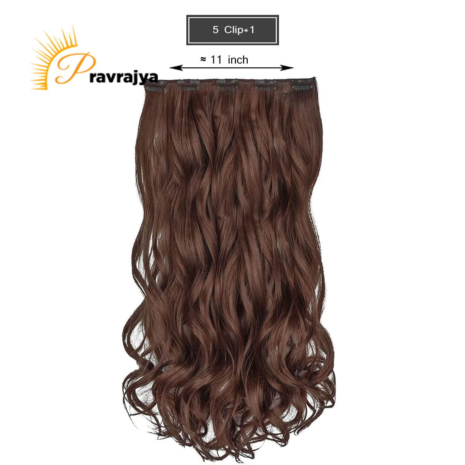 PRAVRAJYA Women Hair Extension Full Head Wig 22 Inch Synthetic Hair Pieces with 5 Clip Wig Cheap Fluffy & Not Tangled Women and Girls (Light Brown) 1
