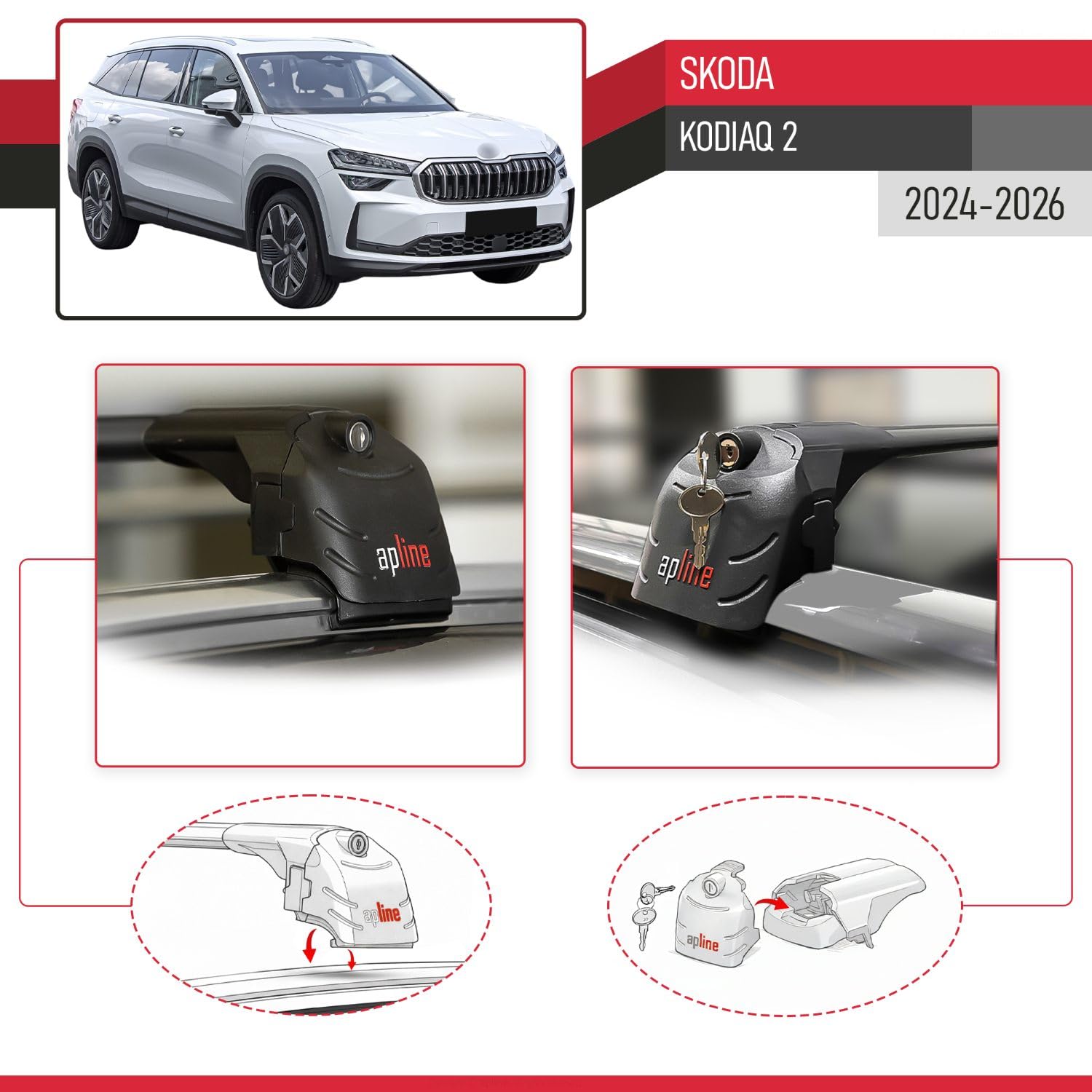 Compatibile con Skoda Kodiaq 2 2024-2025 Modello ACE-2 Barre Tetto Portapacchi Auto Barre Portatutto Nero Alluminio 2 Barre