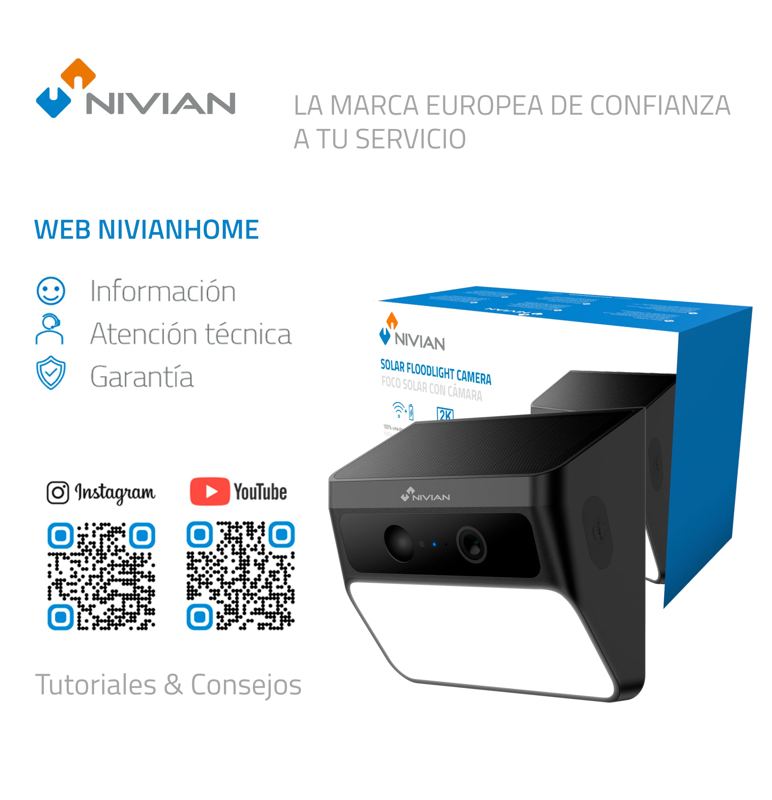 NIVIAN Telecamera IP Wi-Fi solare con faretto LED esterno 2K rilevamento PIR batteria