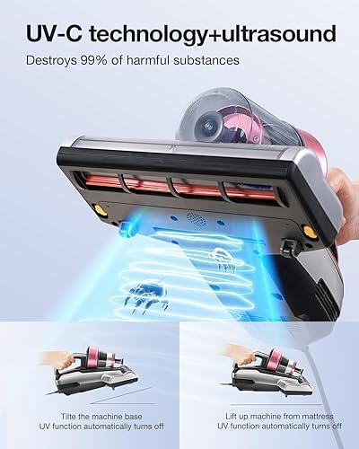Miniatura 3 de Jimmy Aspiradora de colchón, aspiradora de cama con luz UV-C y ultrasónica, succión de 15 Kpa de 500 W, potentes aspiradoras de mano para polvo y