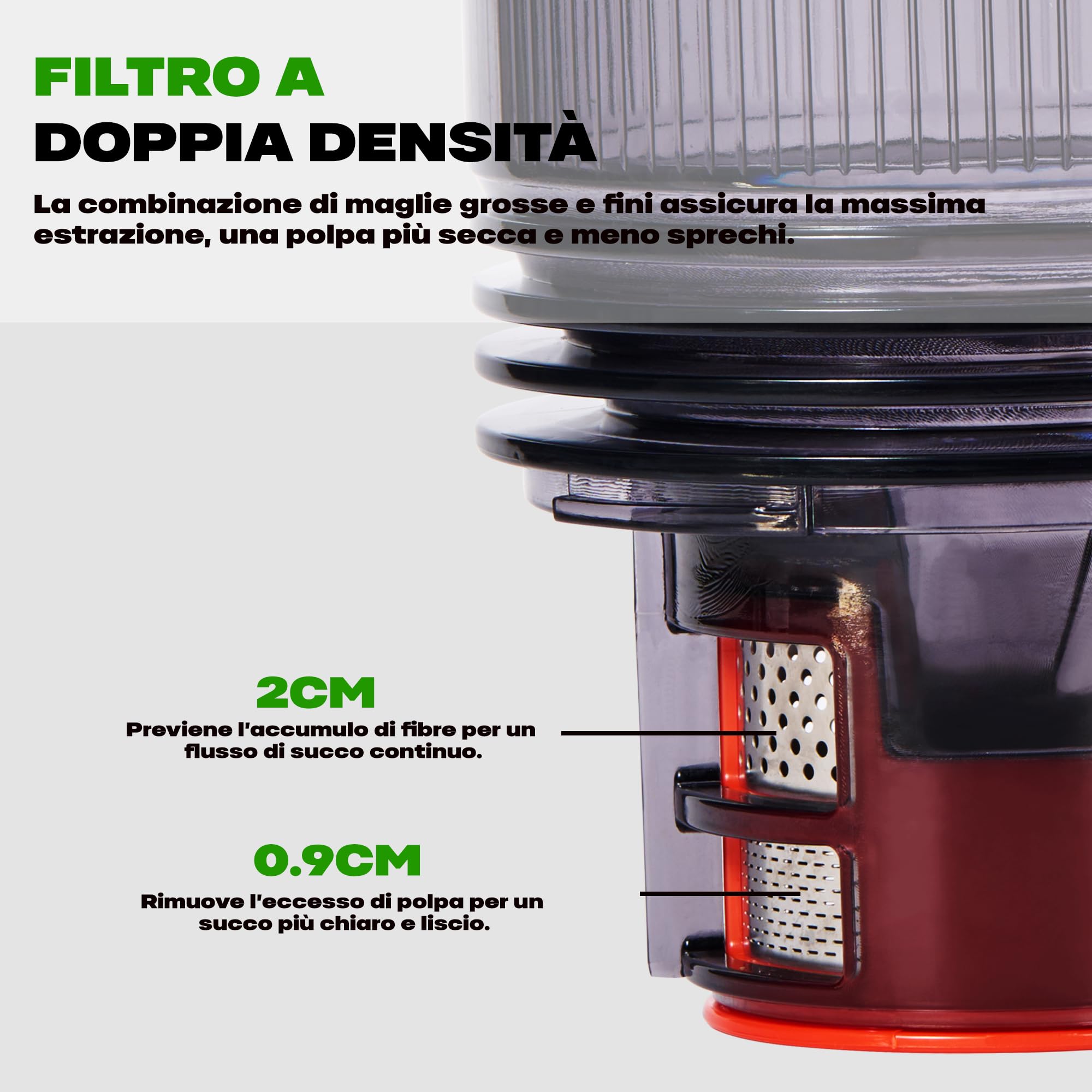 Estrattore Frutta e Verdura, Estrattore di succo con apertura di 14cm, Capacità 2L Juicer Machine Adatta a Frutta e Verdure, Grigio Opaco