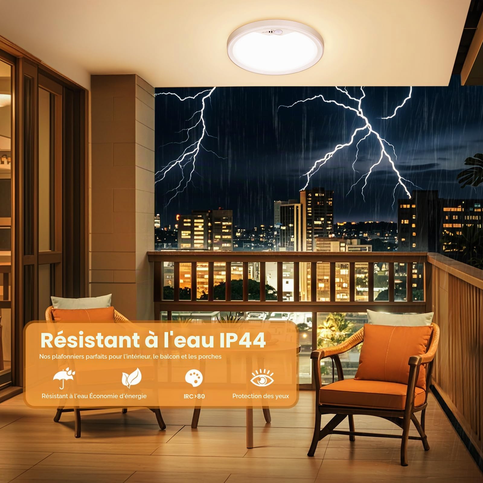 NIBSHOOM Plafonnier LED Detecteur de Mouvement,3000K/4000K/6500K/18W Plafonnier Salle de Bain,IP44 Lampe LED Plafond pour Couloir Escaliers Balcon GarageØ22cm-1pièce