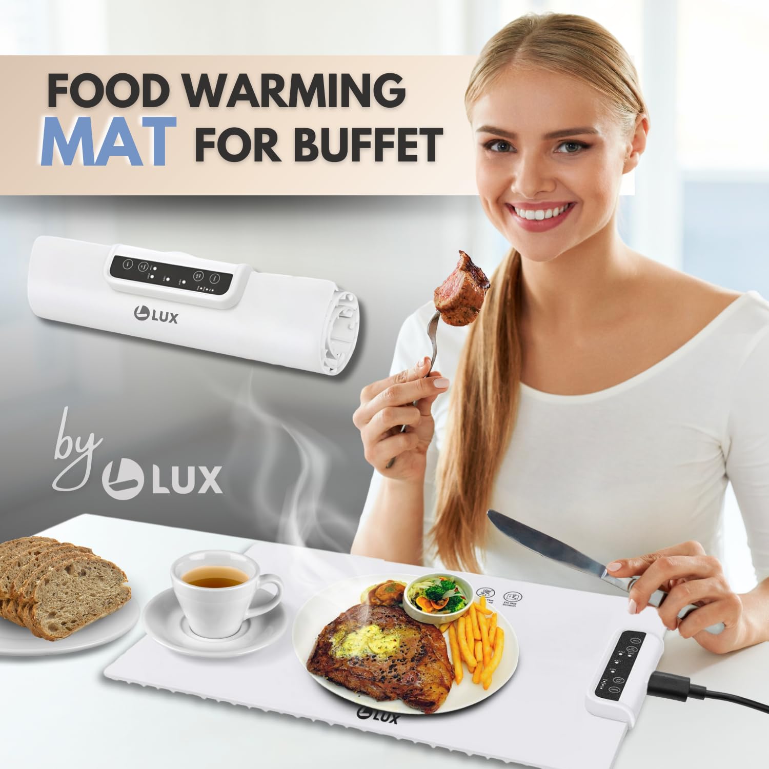 Lux Food Warming Mat for Buffet – 24.2 x 15.75 x 0.84 Inches Large Electric Warming Tray with Anti-Heat Mat – Even Heat Distribution Warming Mat for Food Buffet Warmer for Catering, Home, Parties