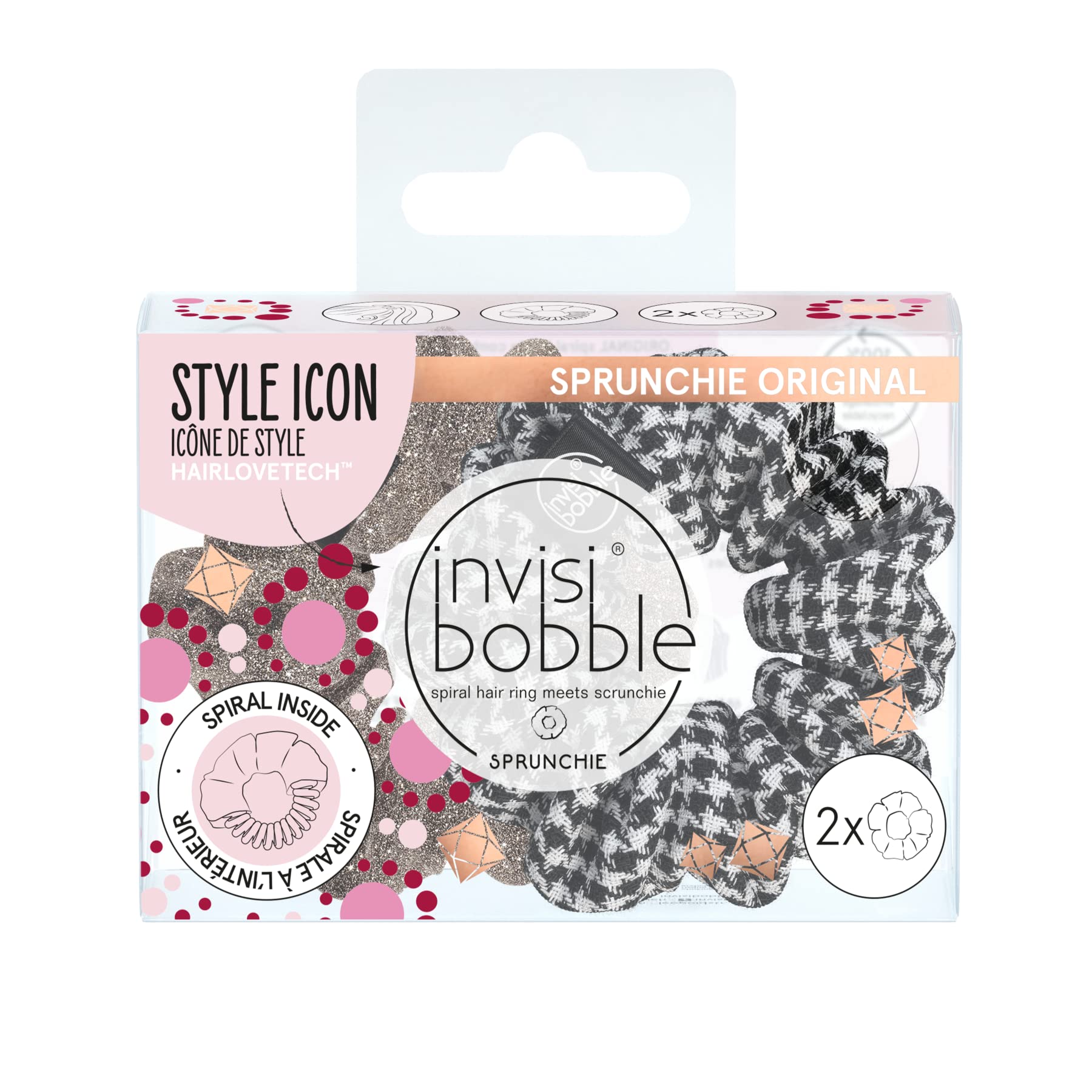 Invisibobble Sprunchie czarny i złoty x2 - Scrunchie z gumowanej tkaniny w limitowanej edycji - wygodne zimowe gumki do włosów - prezent dla kobiet