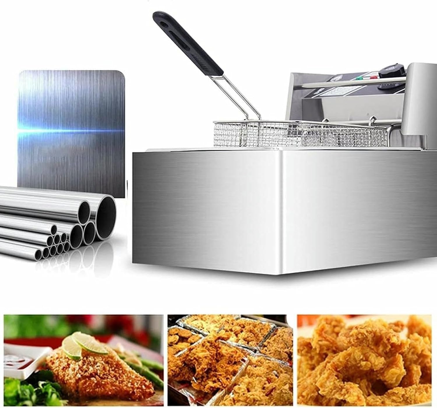 Commercial Deep Fryer Fat Fryer Basket, 10L/20L Single Cylinder Electric Fryer 2500W Stainless Steel Fat Fryer with Fryer Basket for Home Kitchen Restaura