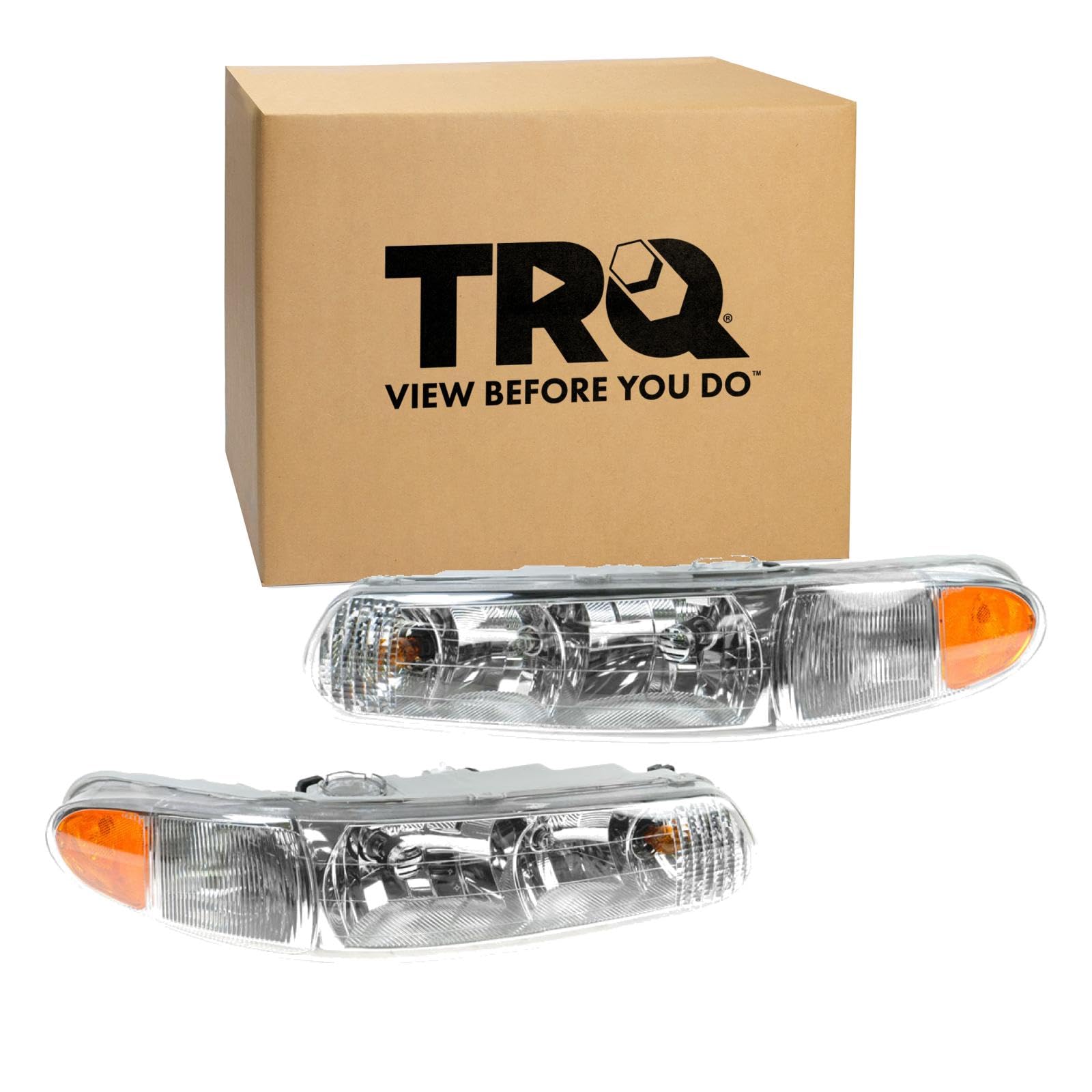 TRQ 2 Piece Headlight Assembly Set Driver &amp; Passenger Side Halogen for 1997-2005 Regal 1997-2004 19244638 19244639